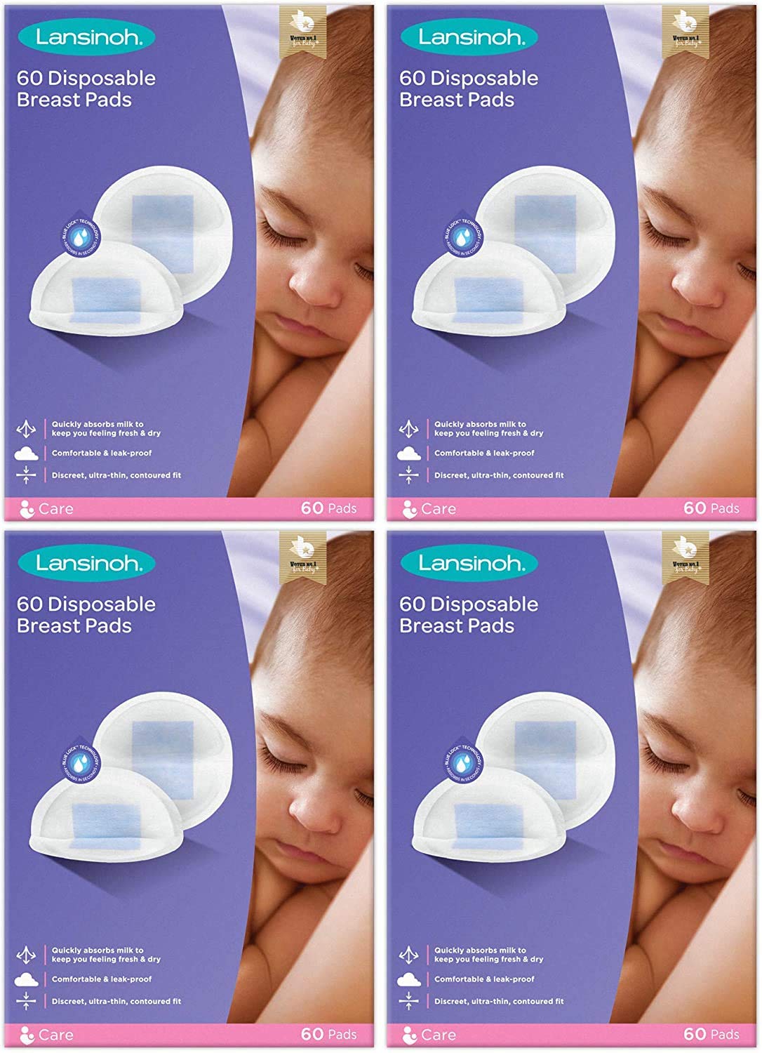Coussinets Lansinoh d'allaitement, pack quatre, absorption fiable pour rester au sec.