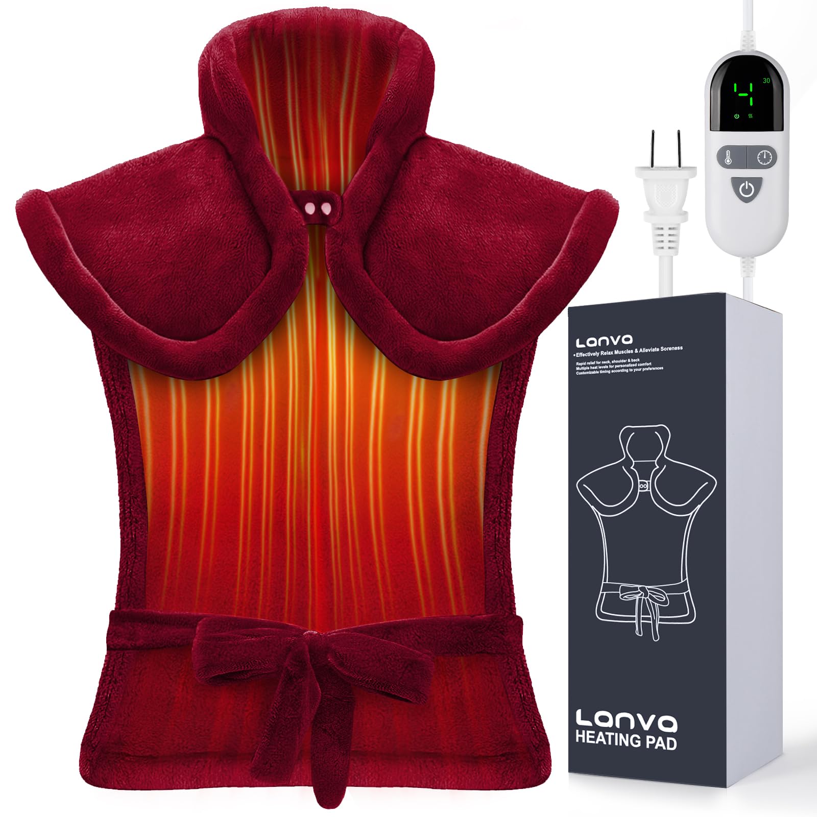 LANVA coussin chauffant dos et épaules, chaleur enveloppante pour relaxer les muscles