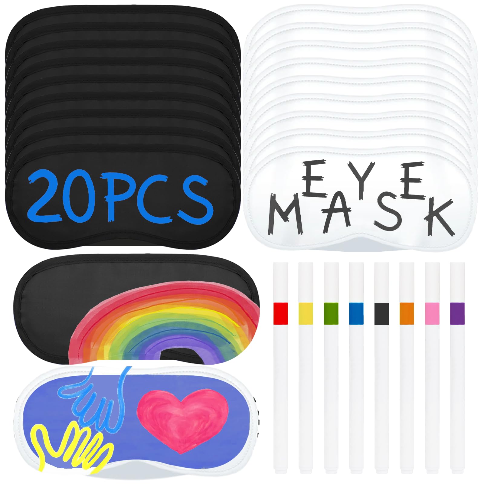 Masques LAPOHI blancs et noirs, ensemble pratique pour sommeil et divertissement.