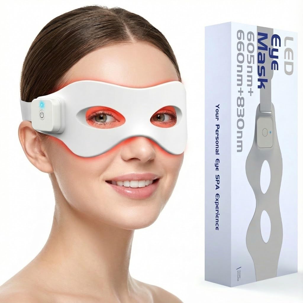 Masque LaseLocks émettant 605nm orange autour des yeux, pour une sensation de fraîcheur.