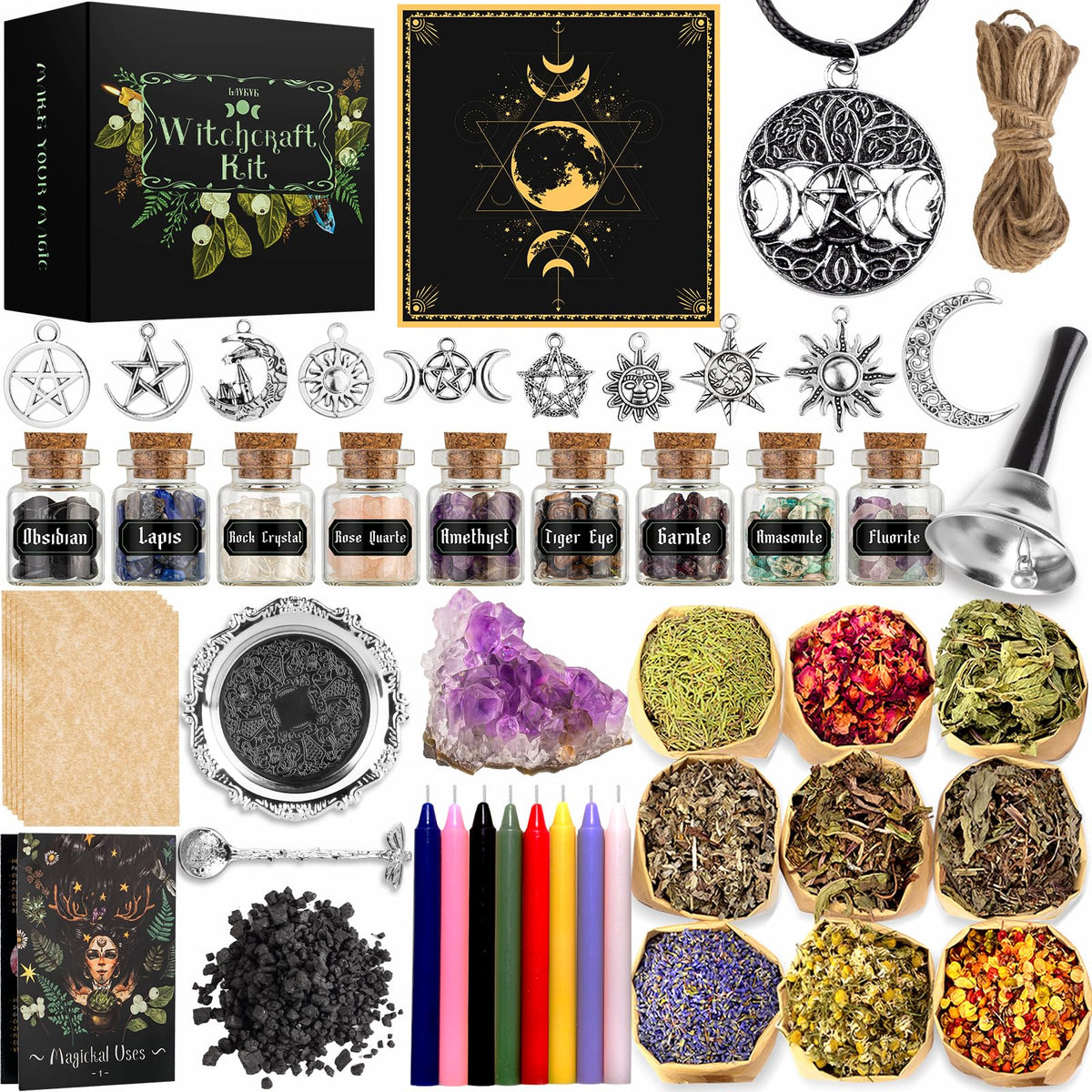 LAVEVE kit sorcellerie-bouteilles-cristaux – miniatures pour rituels et méditation.