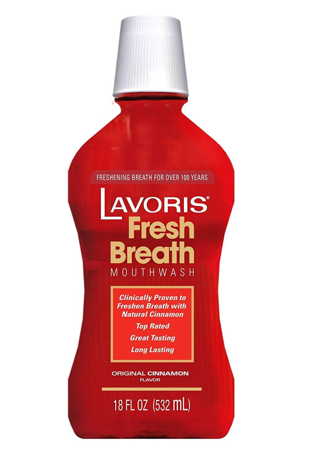 Lavoris Bain de Bouche Original Cannelle pour une haleine fraîche durable.