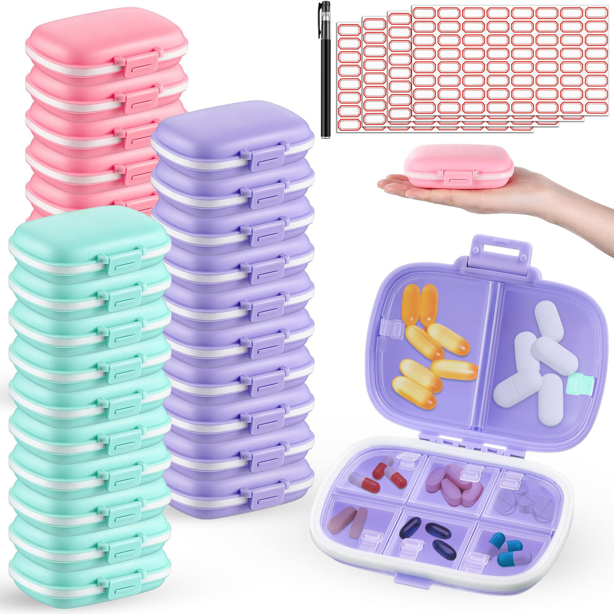 Layhit boîte pilules voyage bleu avec 8 compartiments, rangement pratique en déplacement