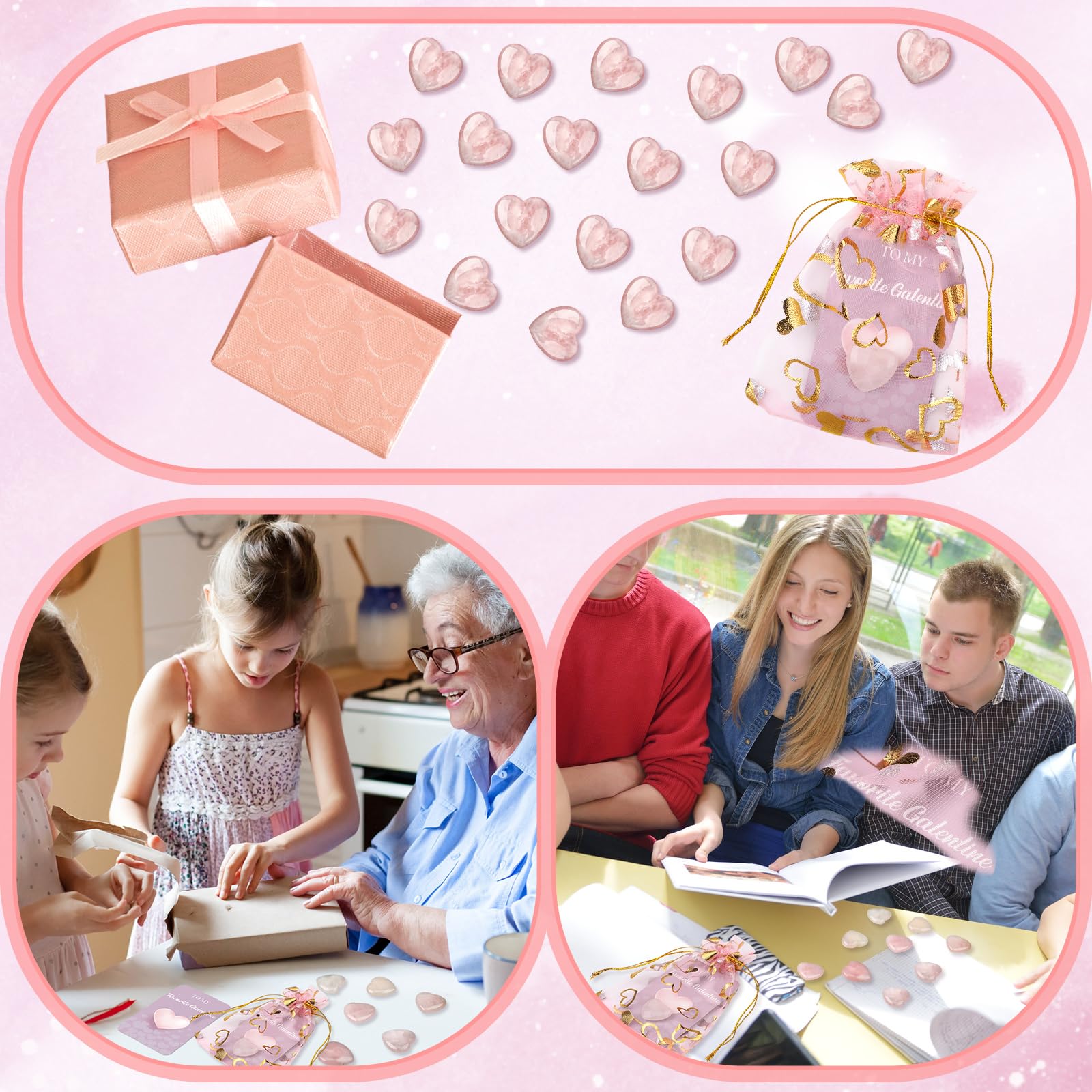 Layhit coeurs quartz rose, décor idéal pour bijoux DIY.