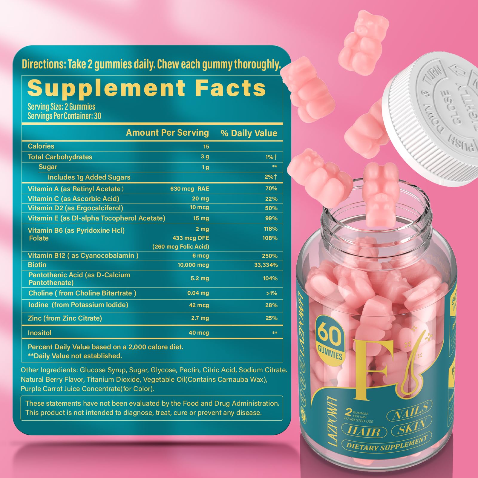 Lazpowfi Biotin Gummies — étiquette et ingrédients, transparence nutritionnelle