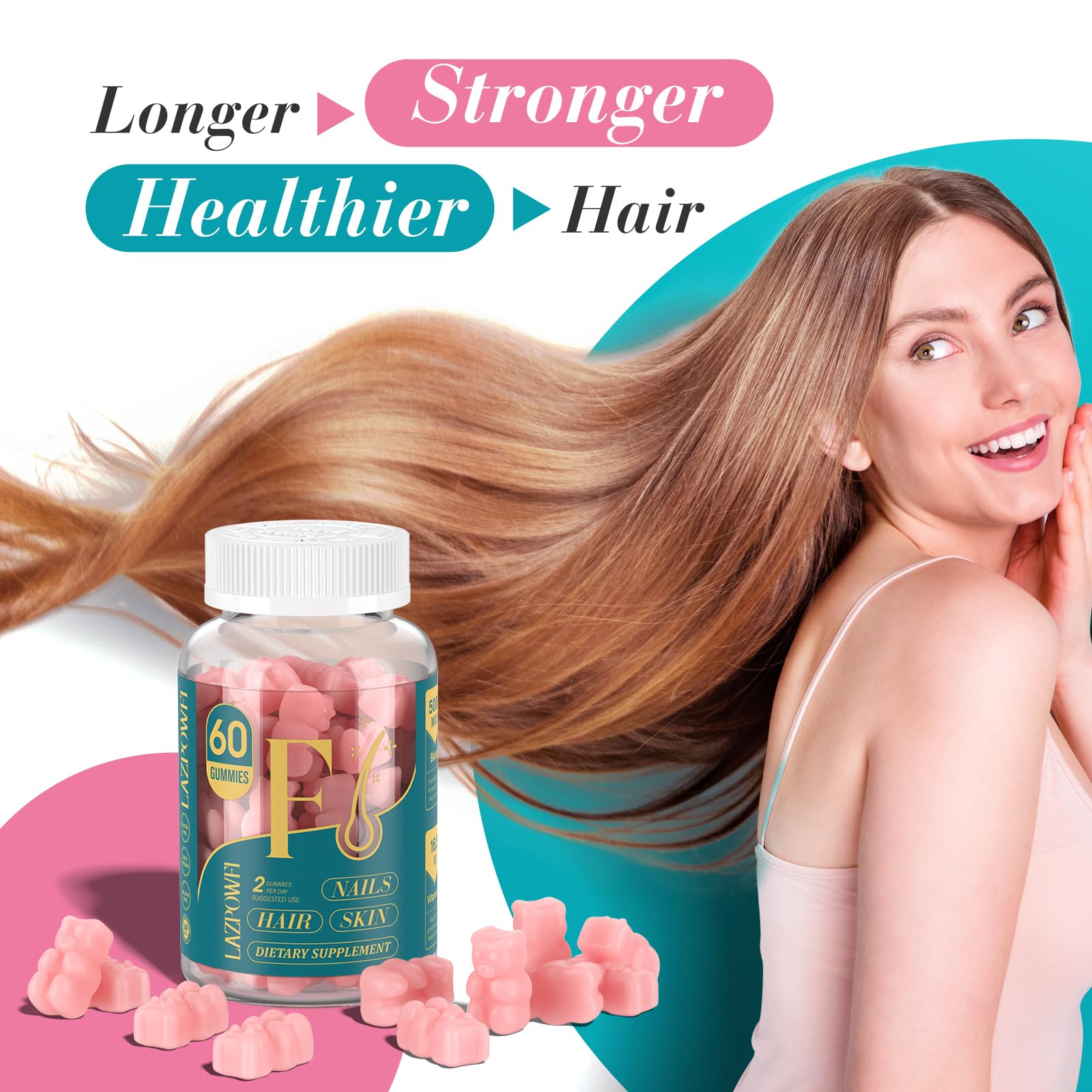 Lazpowfi Biotin Gummies — gommes rouges, goût framboise séduisant