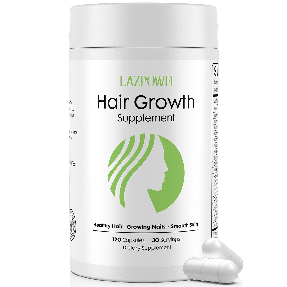 Lazpowfi – bouteille montrant biotine 10000mcg pour nourrir les cheveux.