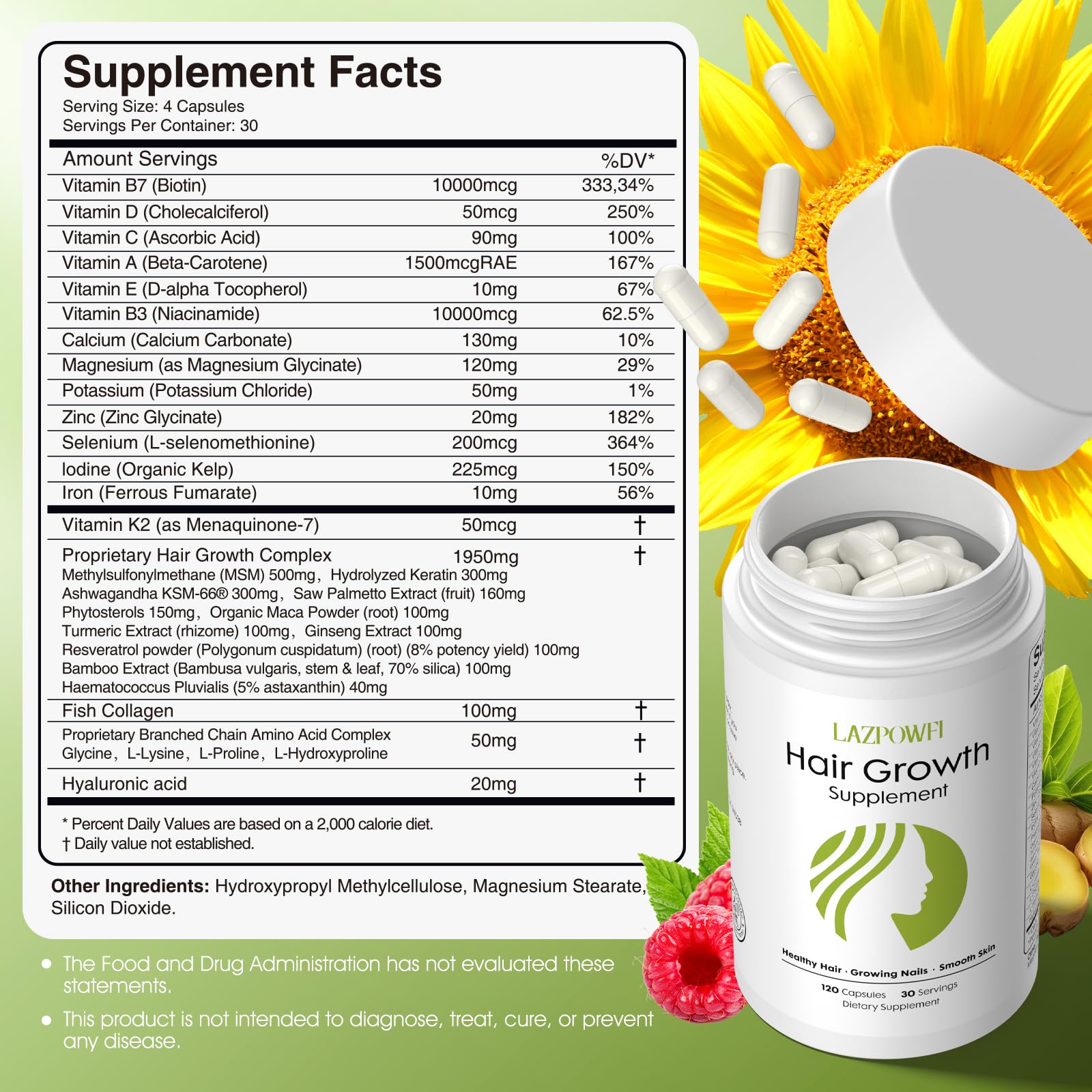 Lazpowfi – formule 32-en-1 avec vitamines et aminoacides pour nourrir cheveux et ongles.