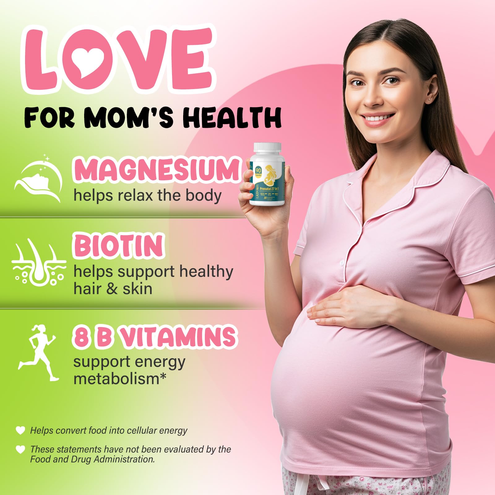Lazpowfi Prenatal: étiquette d’emballage indiquant les nutriments clés.
