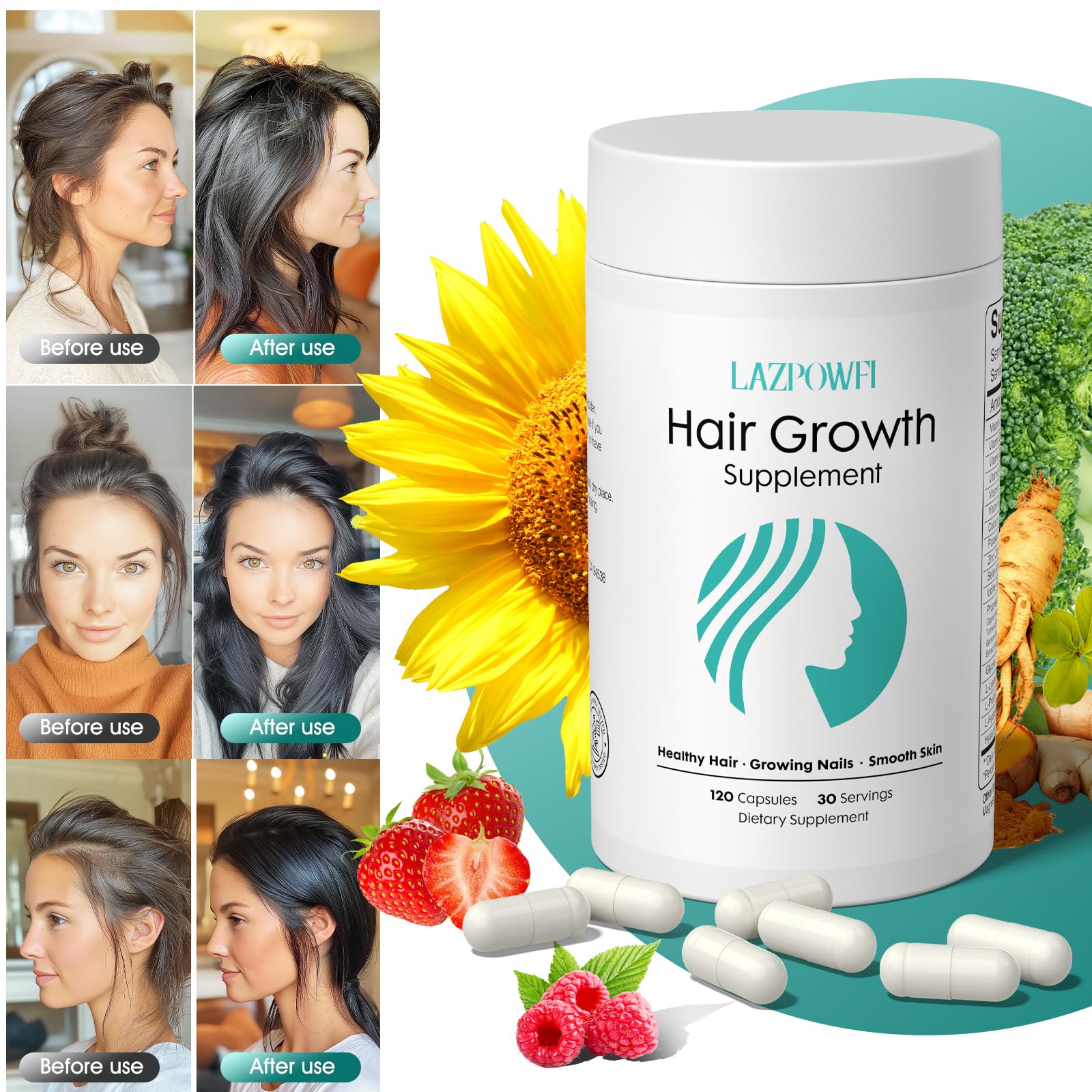 Lazpowfi Vitamines A C D E pour cheveux et ongles sains