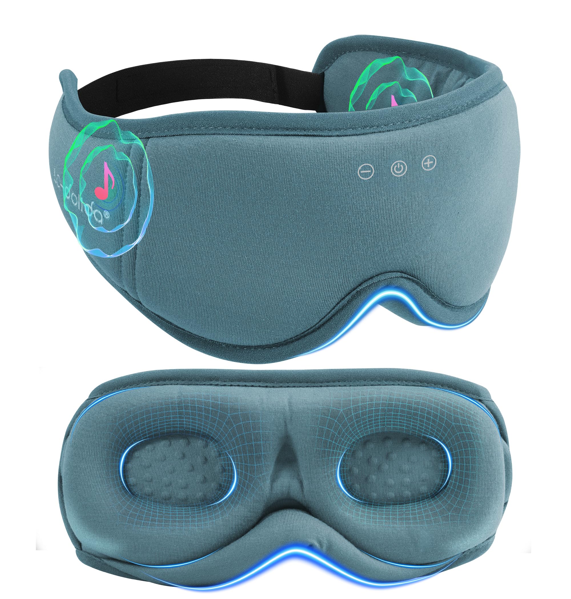 LC-dolida Masque Sommeil Bambou-Coton 3D Bluetooth: vue frontale, confort sans pression sur les yeux.