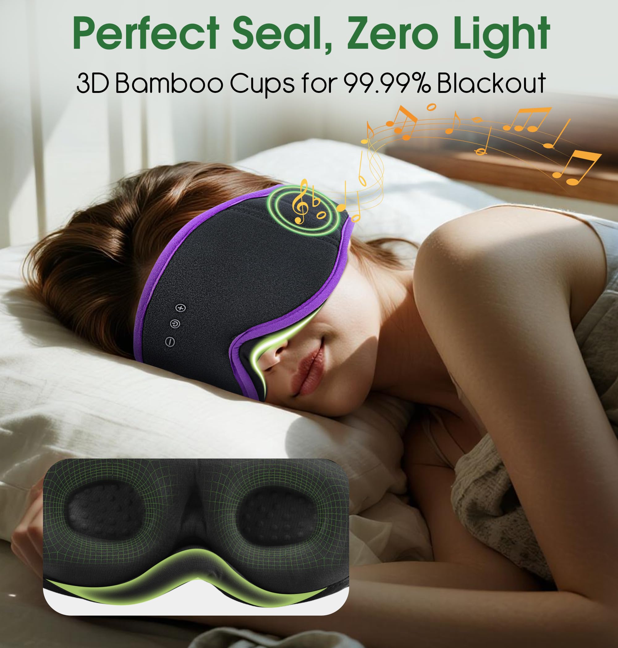 LC-dolida masque-sommeil bambou-coton noir, pochette portable incluse pour voyage.