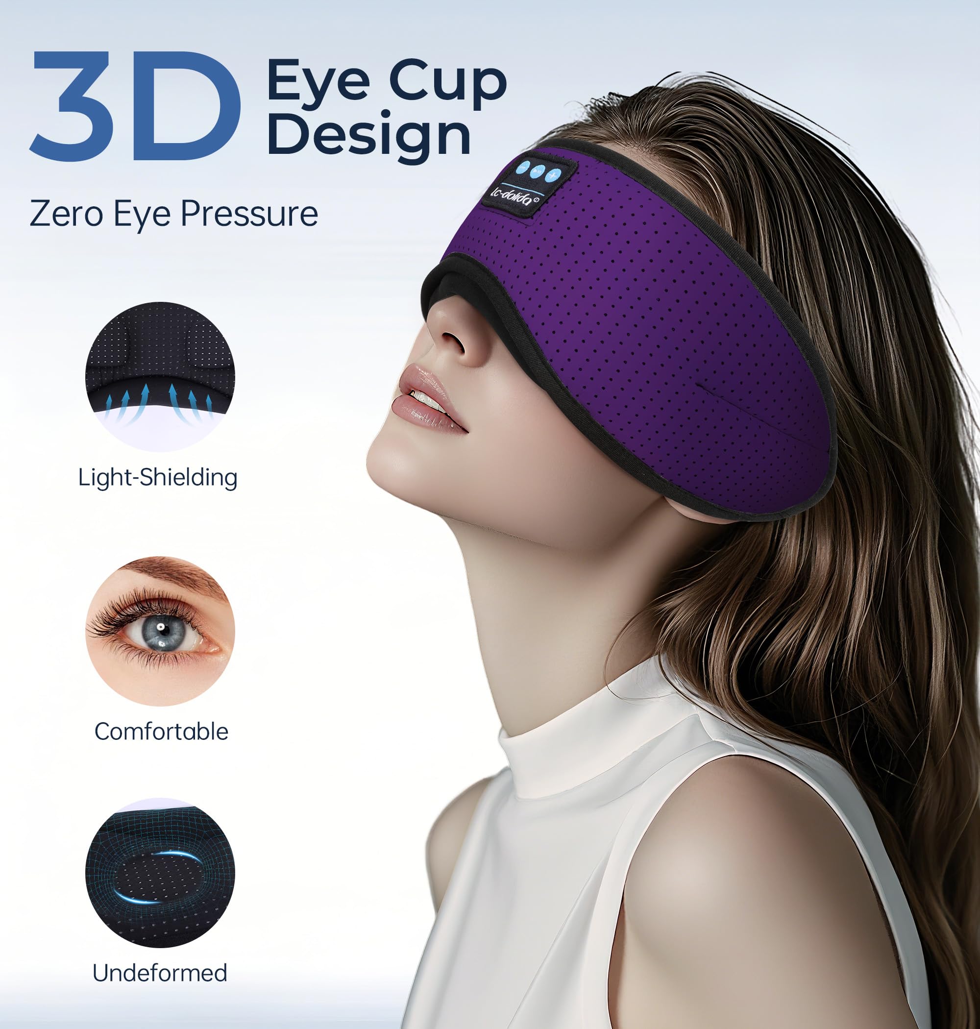  LC-dolida masque-sommeil bluetooth: batterie longue durée pour 8 à 10 heures d’écoute.