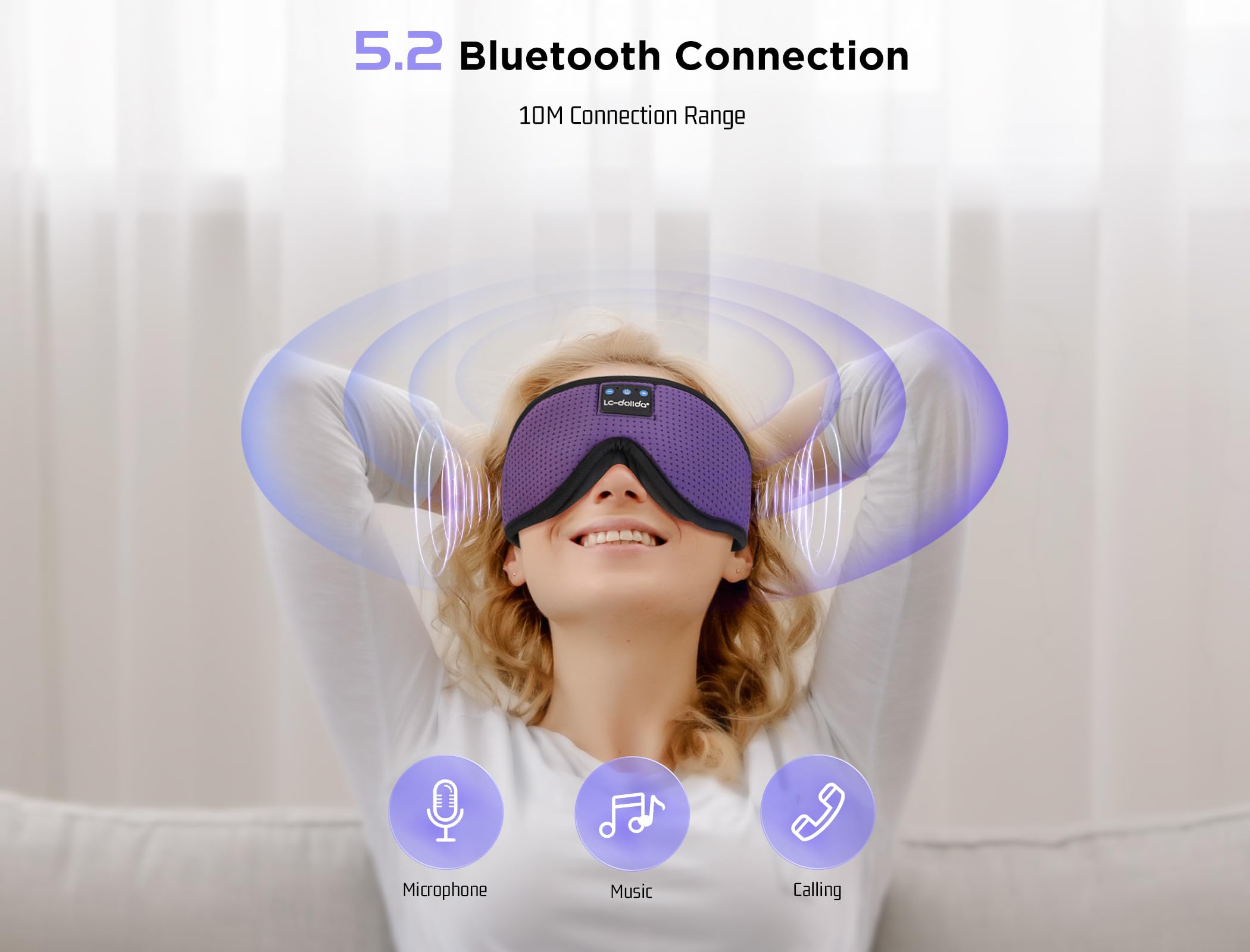LC-dolida masque-sommeil-bluetooth-connexion-5-2 offre une connexion fiable et fluide.