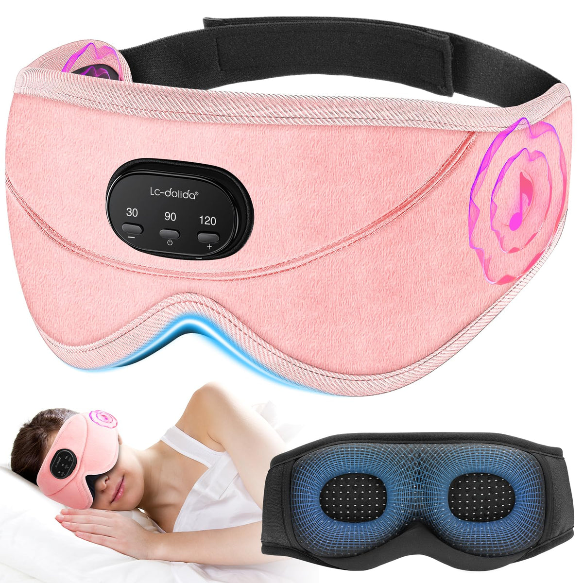 LC-dolida masque-sommeil rose avec écouteurs 3D pour sommeil paisible.