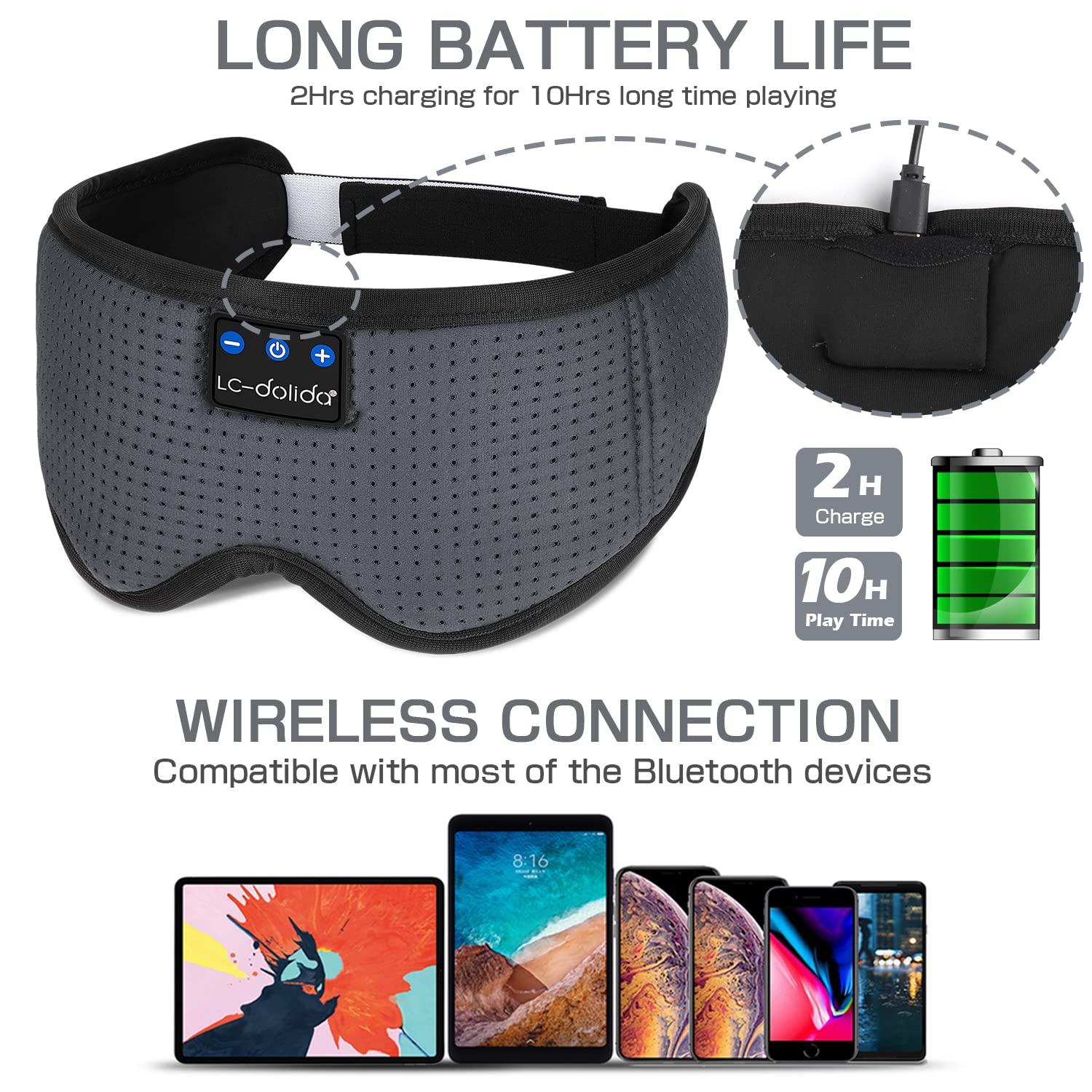 Charge USB rapide LC-dolida pour de longues sessions nocturnes.