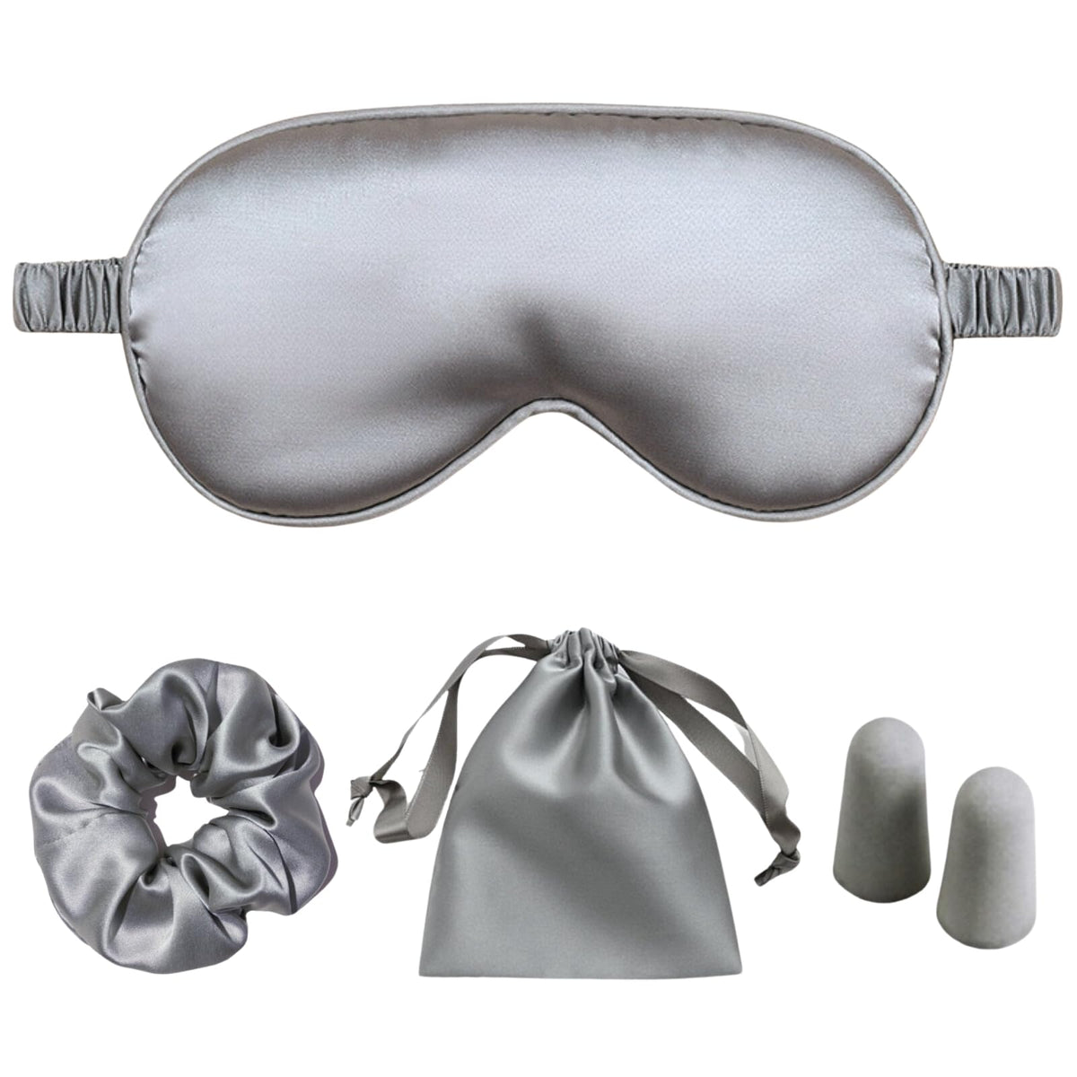 Masque LCBD en satin gris argent pour un sommeil confortable et profond.