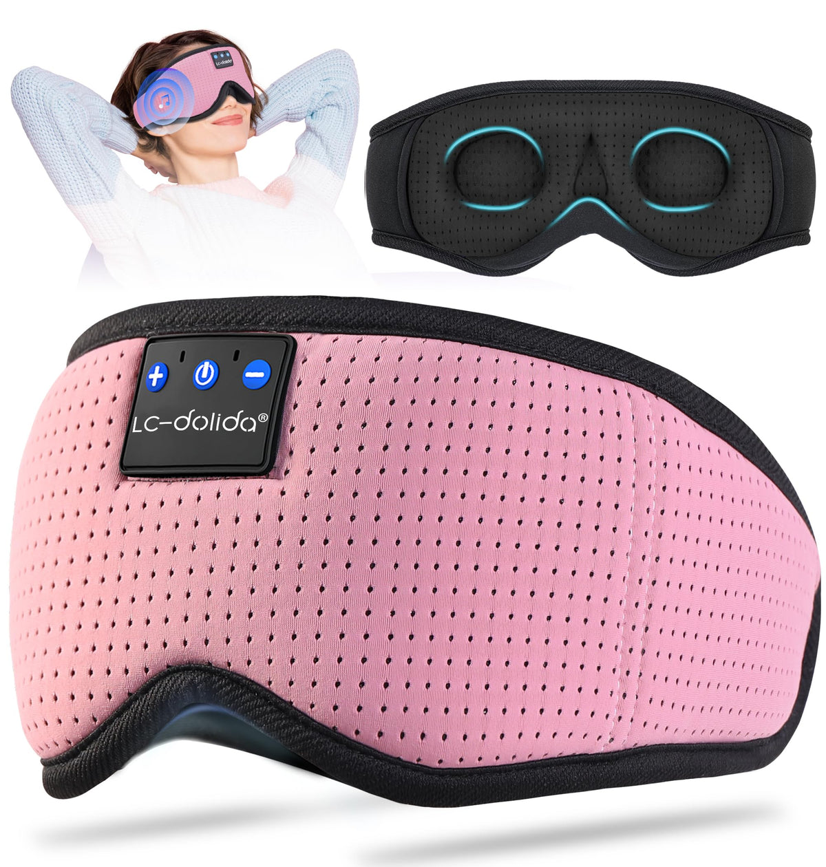 LC-dolida casque sommeil Bluetooth rose offrant confort et immersion musicale nocturne.