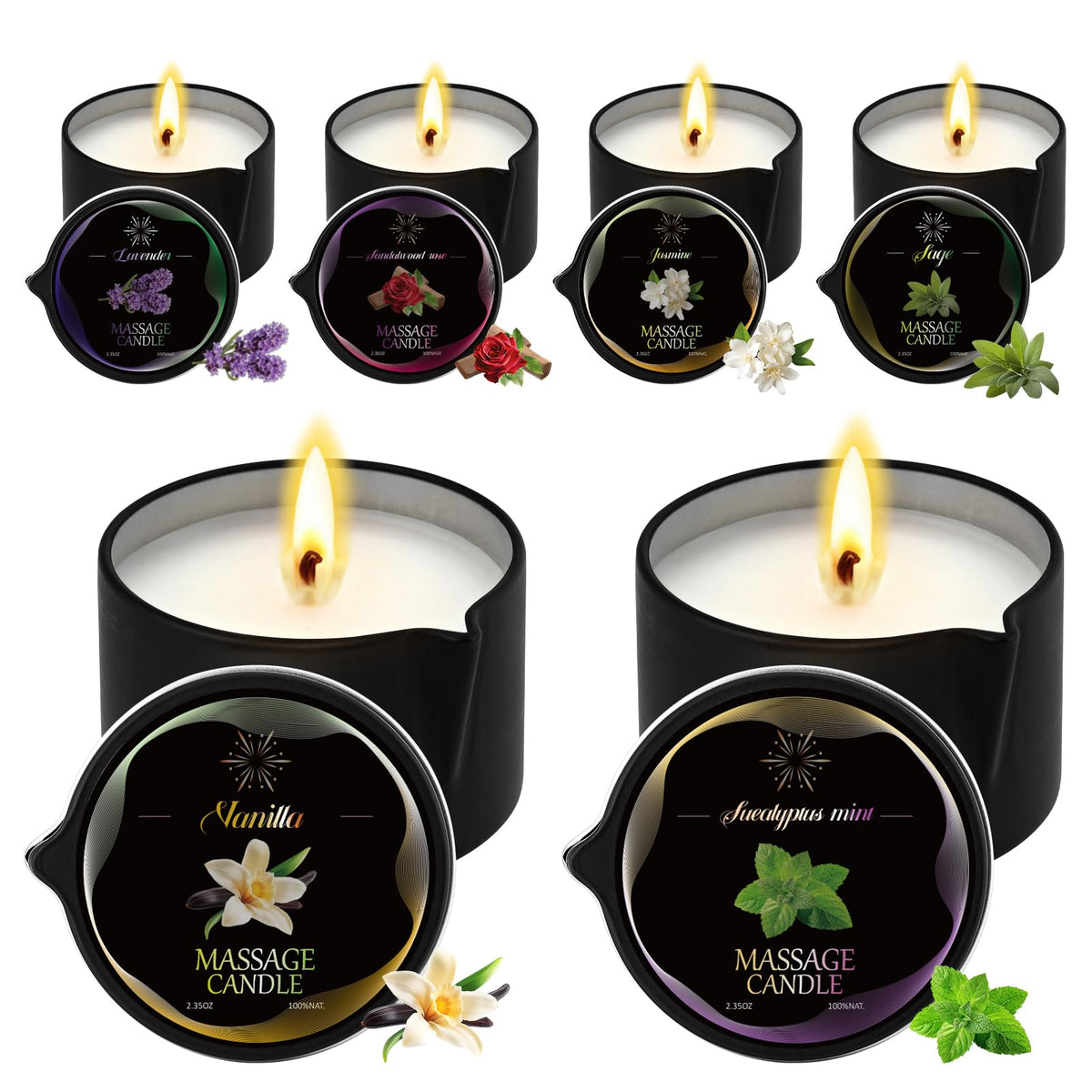 Bougie massage LCZLUMIPRO 6-pack prête à créer une ambiance de détente et hydratante