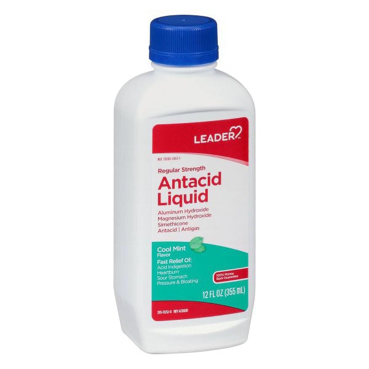 Leader Antacide Liquide Menthe, versement précis facilitant l'administration après repas.