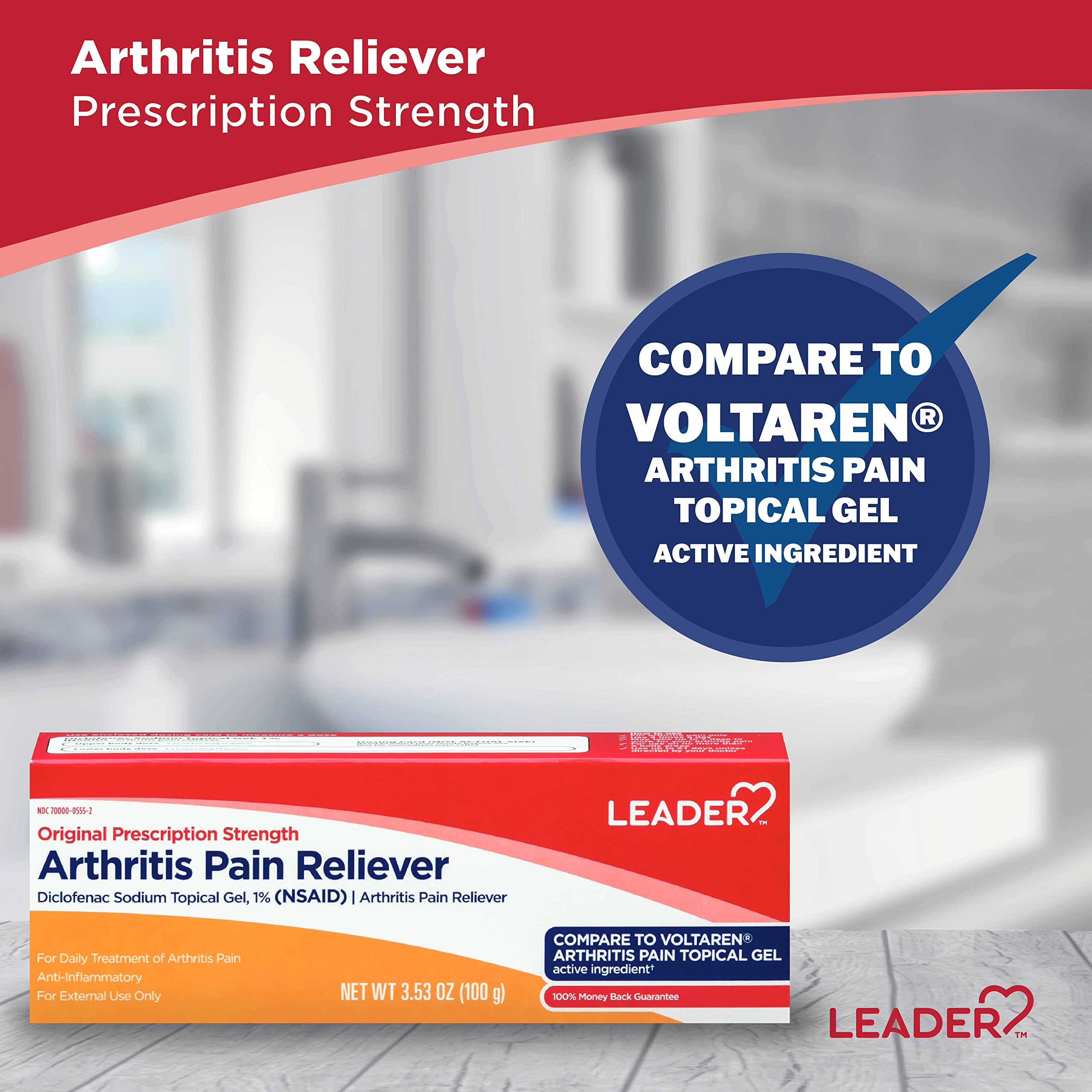 Gel Leader Diclofenac sodique, application directe sur les articulations douloureuses.