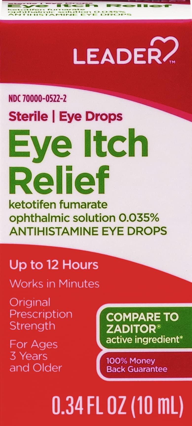 Leader gouttes yeux – flacon 0,34 oz pour soulagement rapide lors d’allergies oculaires.