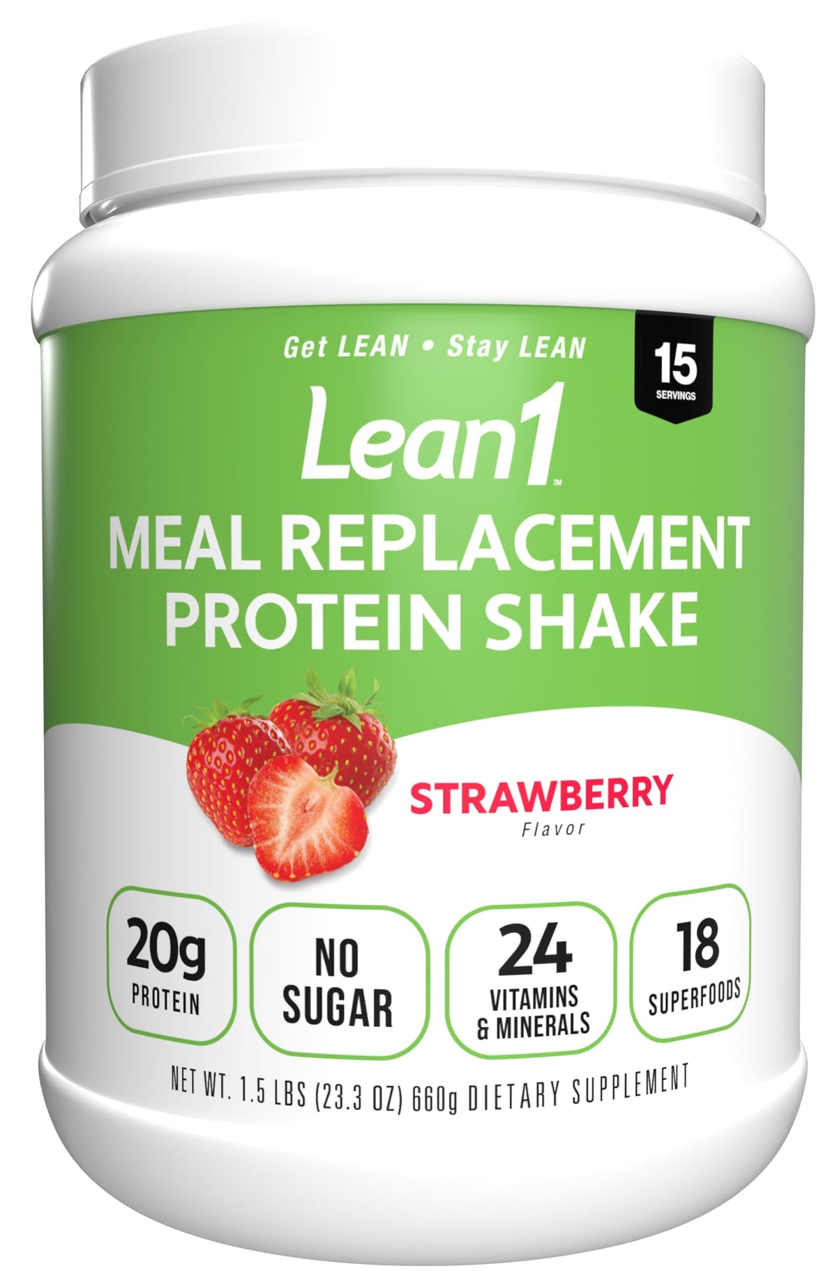 Lean1 emballage fraise – remplacement de repas pratique et équilibré.