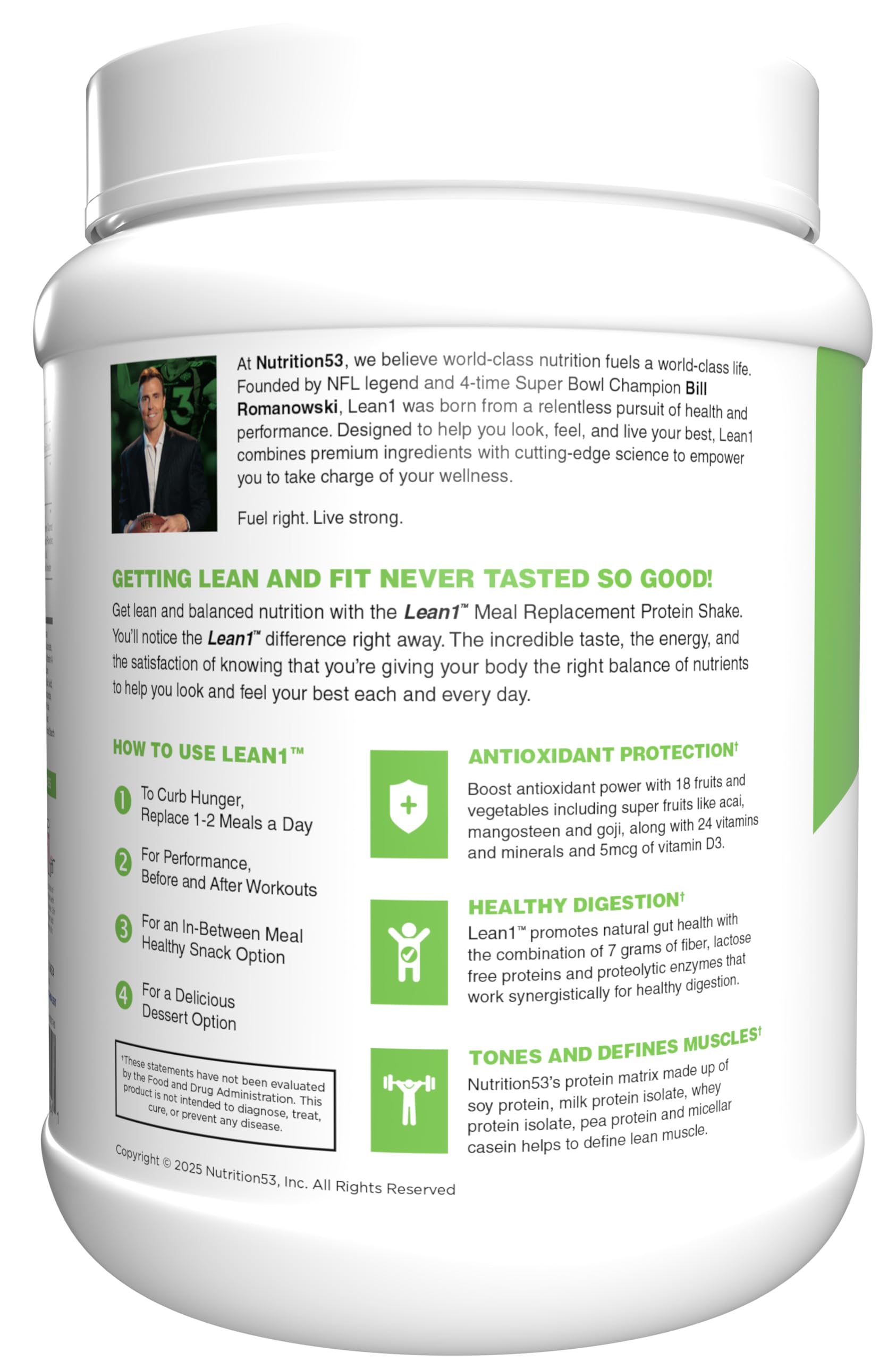 Lean1 étiquette nutritionnelle – vitamines et minéraux détaillés.