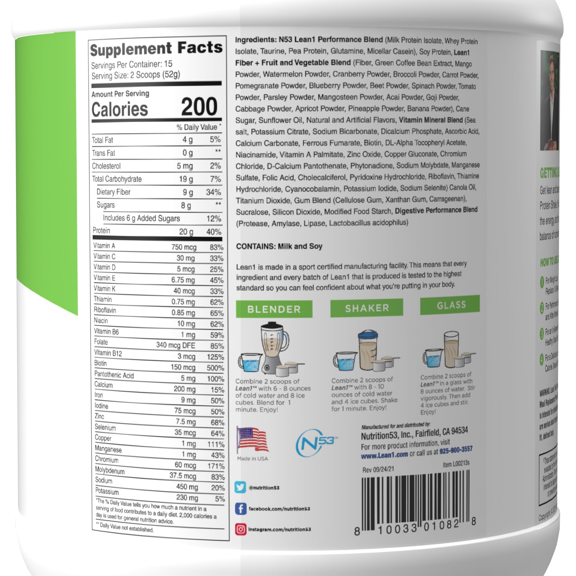 LEAN1 Nutrition53 Lean1 vanille – poudre emballée, texture lisse et gourmande.