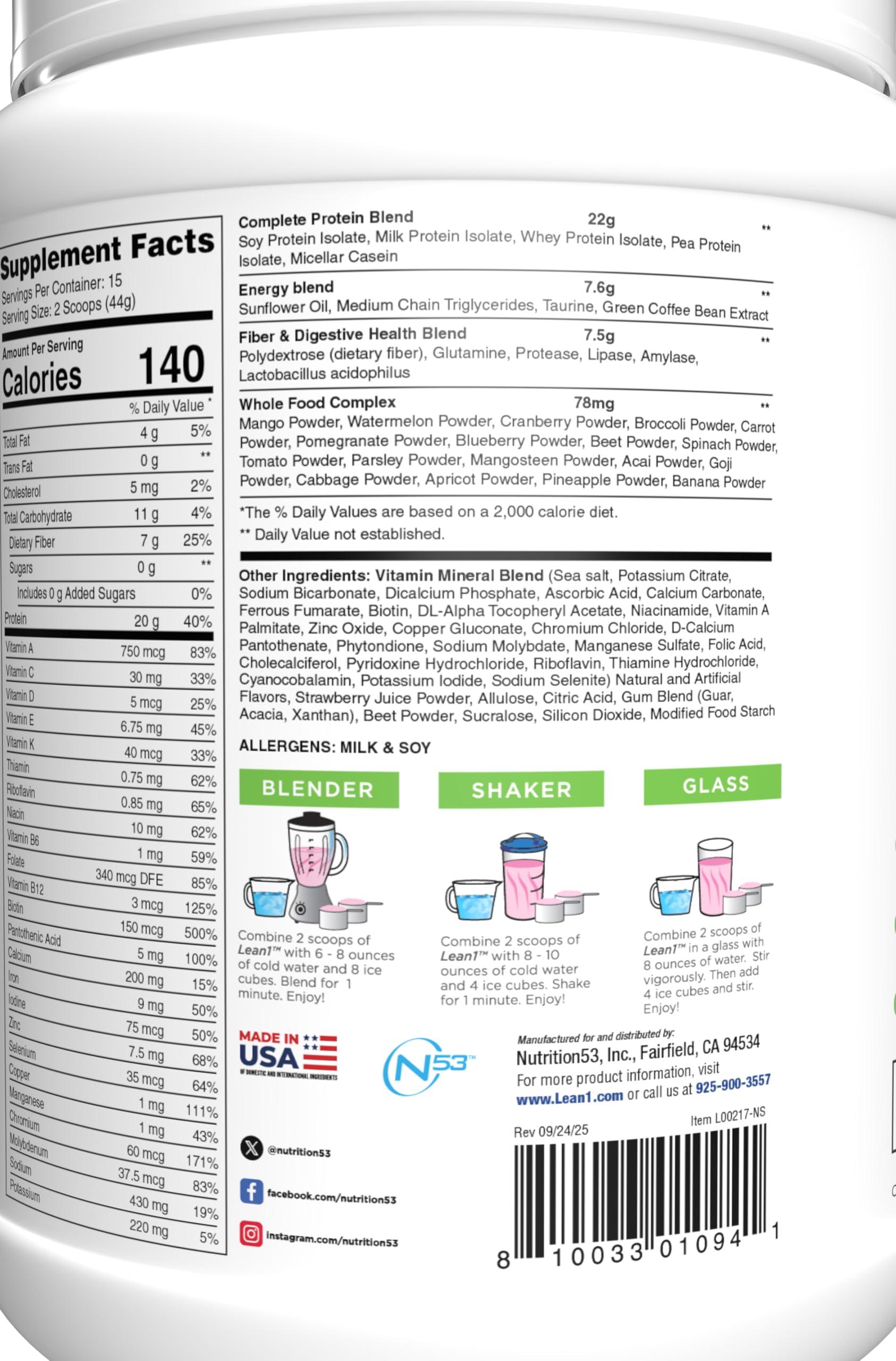 Lean1 superaliments acai, mangoustan et goji – soutien antioxydant potentiel.