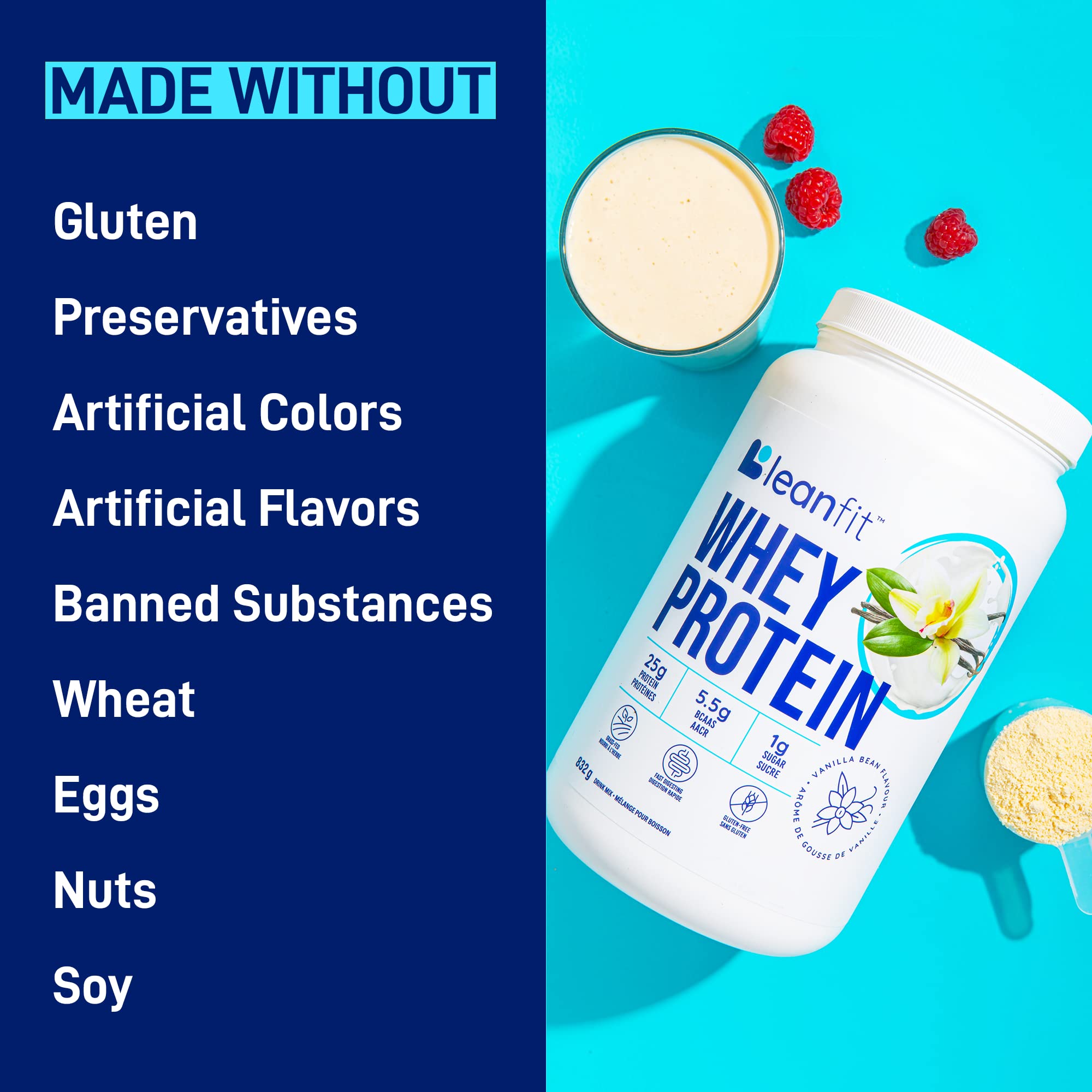 LeanFit WHEY Vanille, étiquette certifiée, assurance qualité pour votre routine.