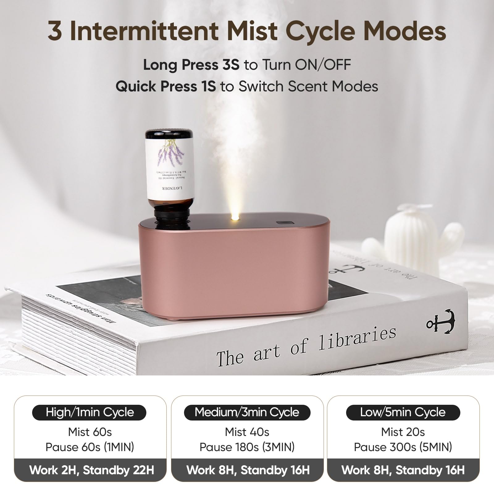 Lecdura Diffuseur Sans Eau Rose Gold – batterie longue durée pour autonomie