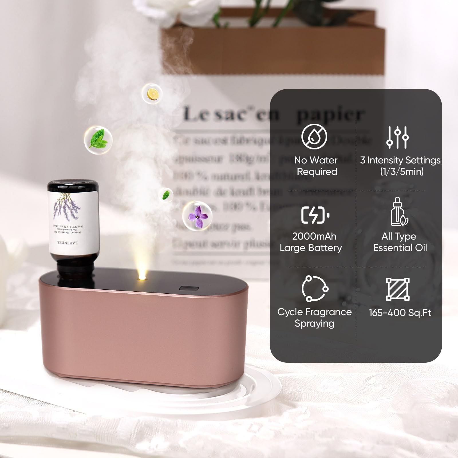 Lecdura Diffuseur Sans Eau Rose Gold – boutons de contrôle faciles à utiliser