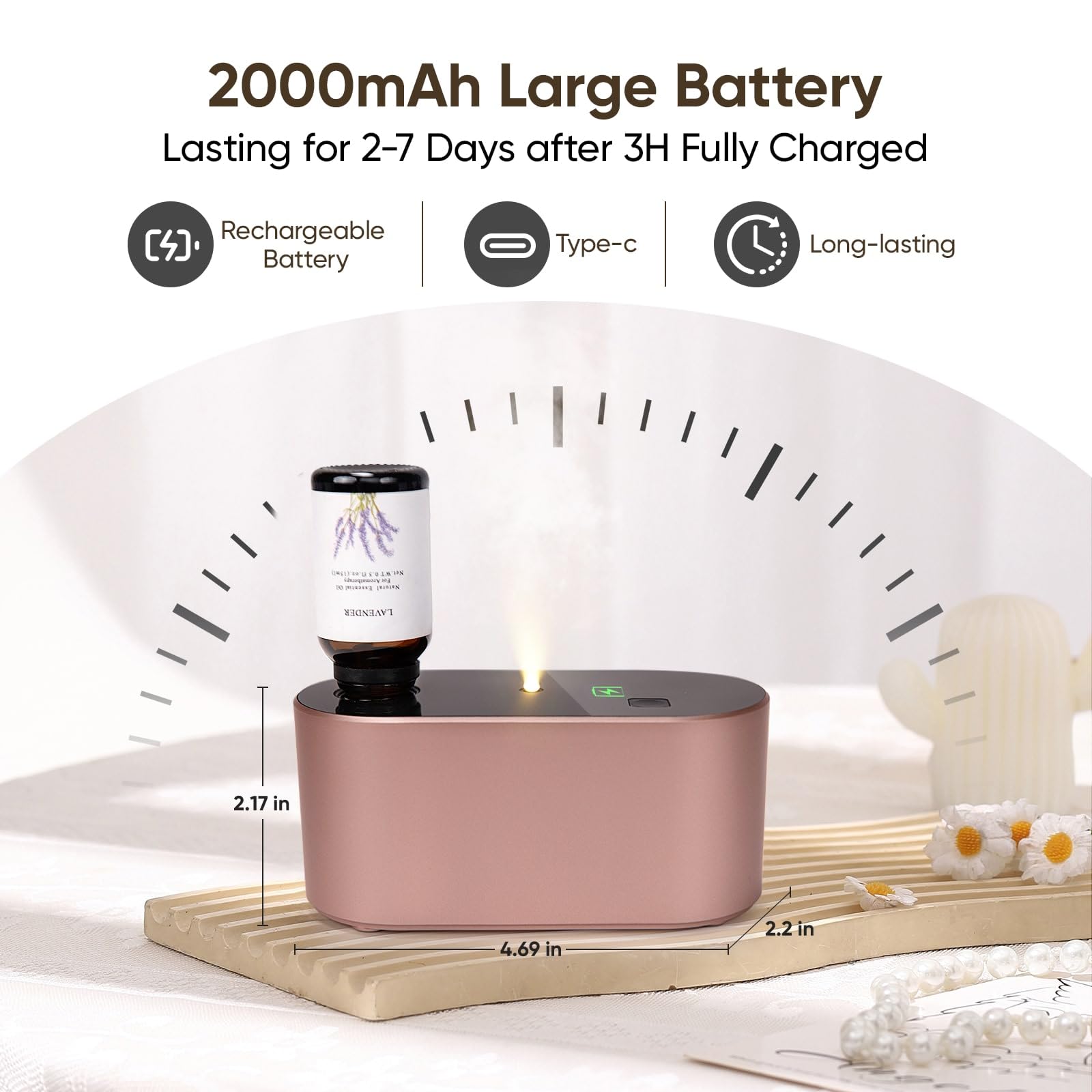 Lecdura Diffuseur Sans Eau Rose Gold – utilisé sur bureau ou espace de travail