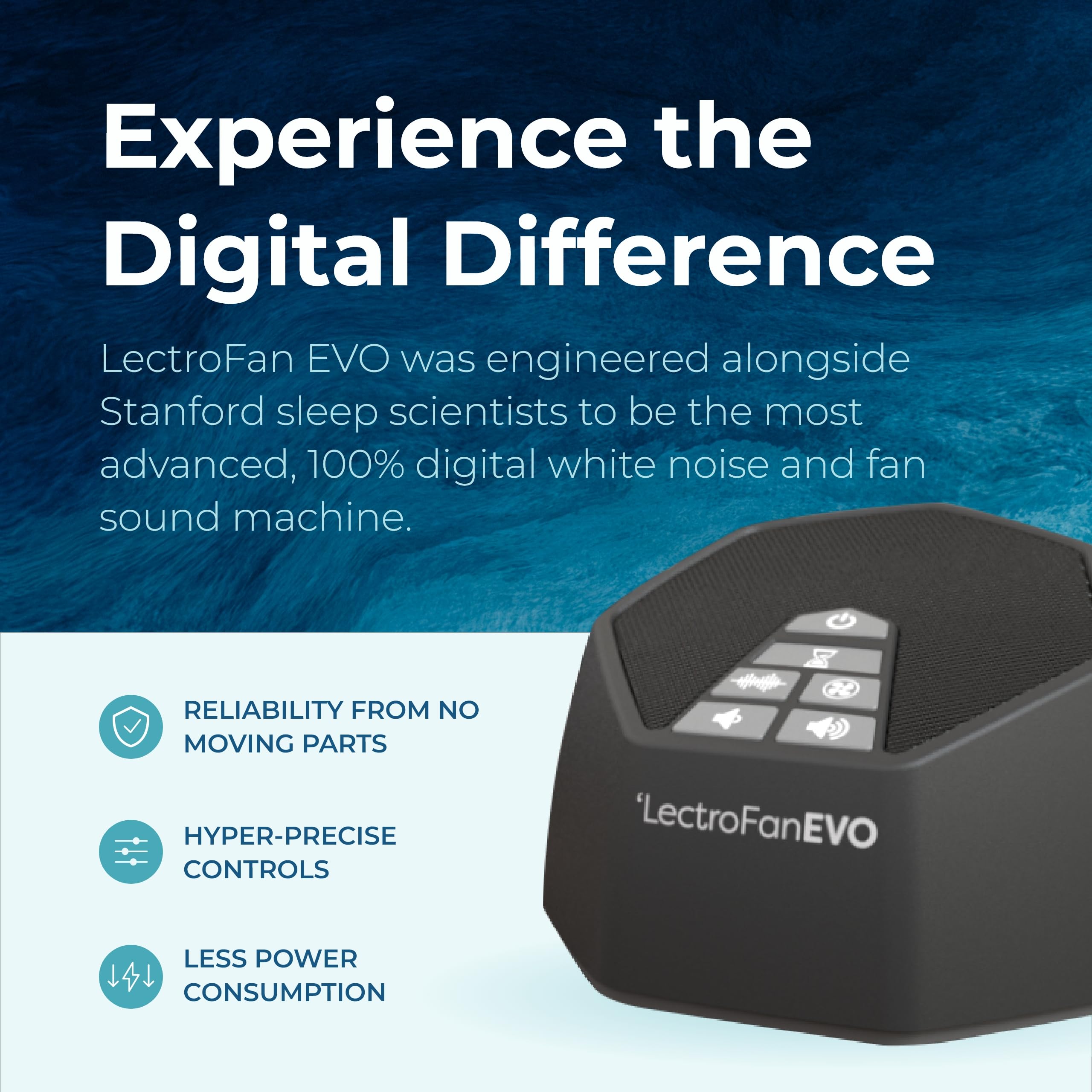 LectroFan EVO 22 sons non répétitifs pour sommeil profond et concentration.