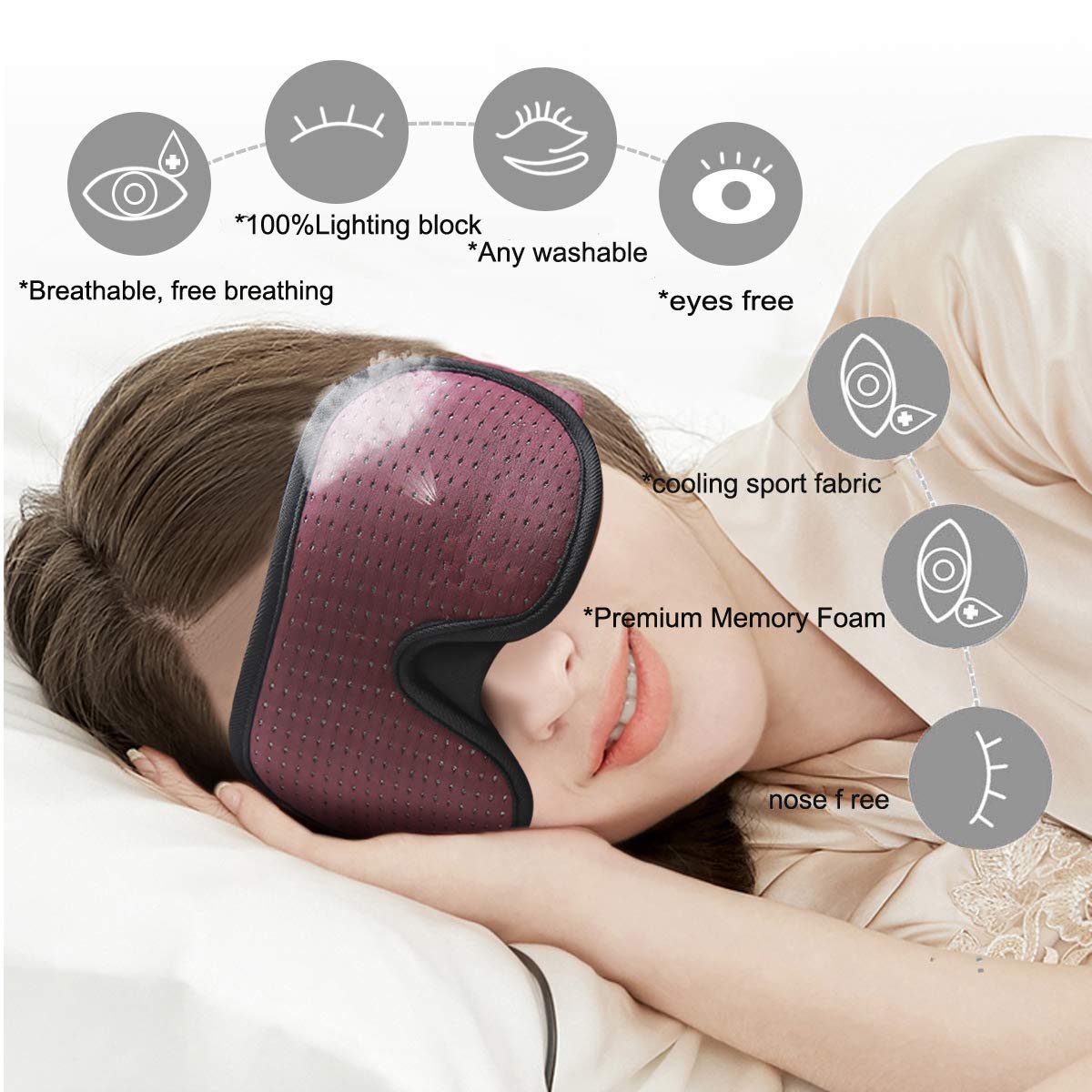 Leeken masque yeux 3D tissu sport respirant pour confort durable