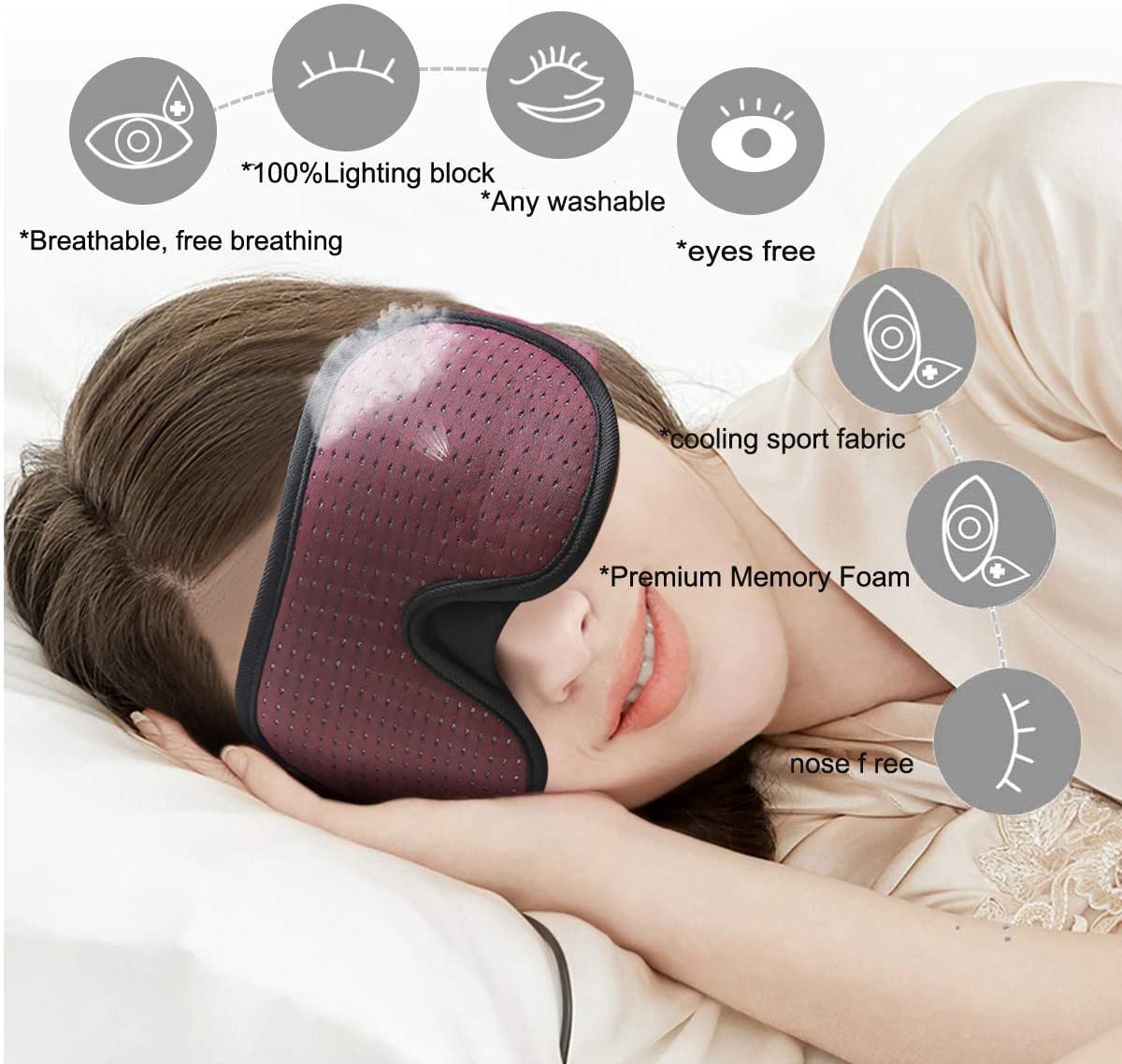 Leeken masque yeux tissu sport respirant procure fraîcheur.