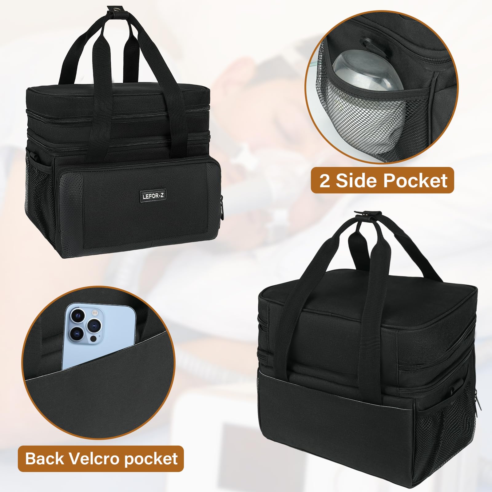 LEFOR·Z sac-transport-cpap-luna-g3 : double couche pour séparer machine et fournitures.