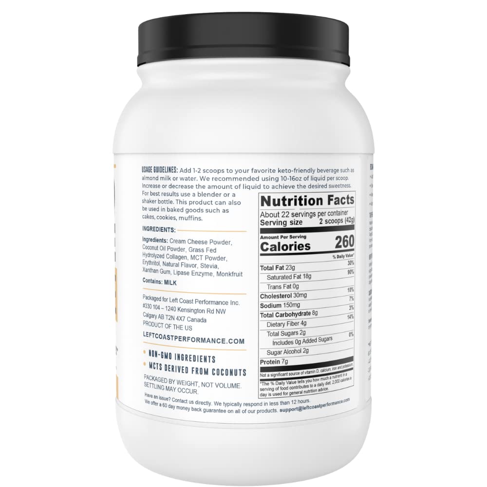 Left Coast Performance Cheesecake Keto Shake – Texture cremeuse visible, idéale comme snack céto rapide.
