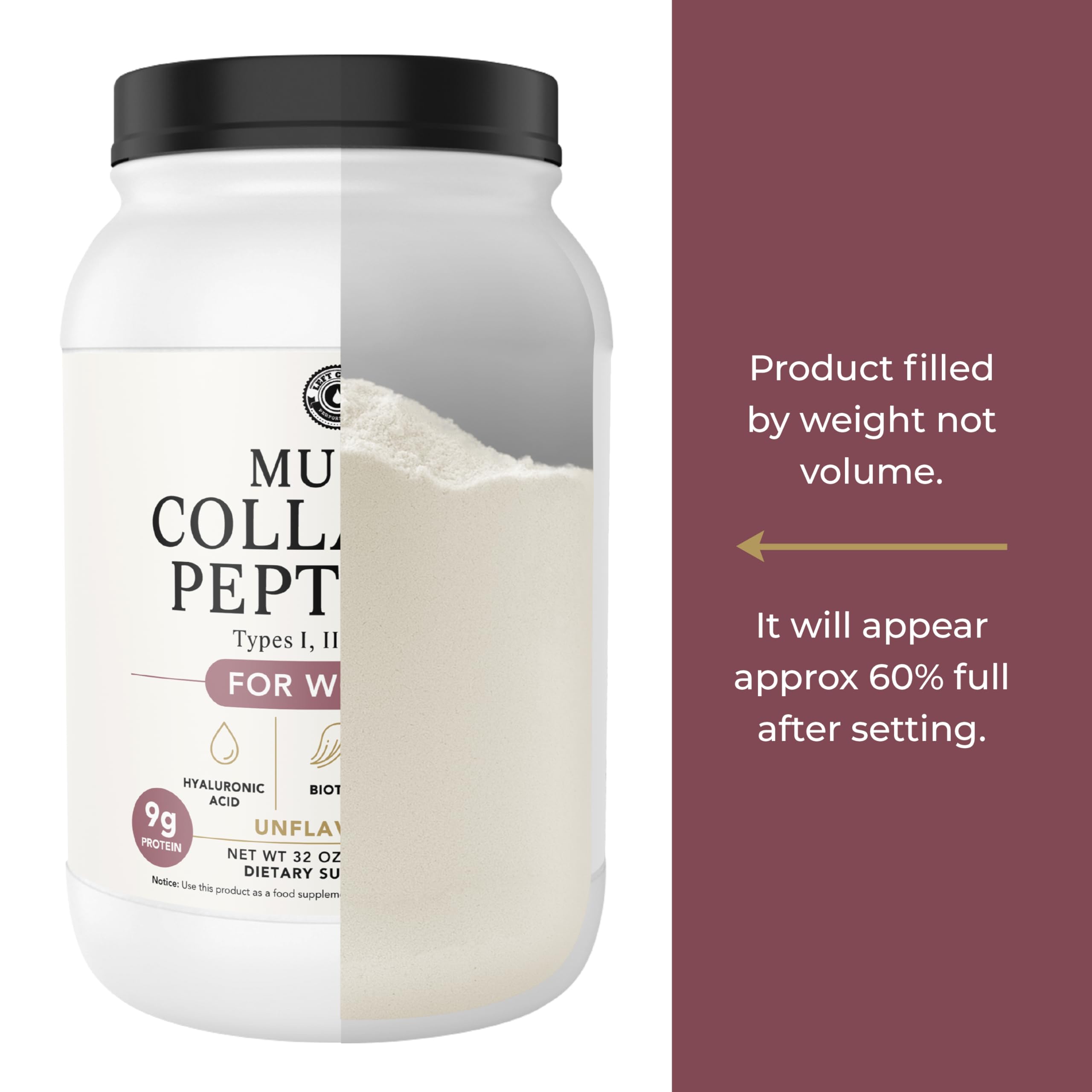 Left Coast Performance Hyaluronique Biotine Vitamine C: actifs pour peau et articulations.