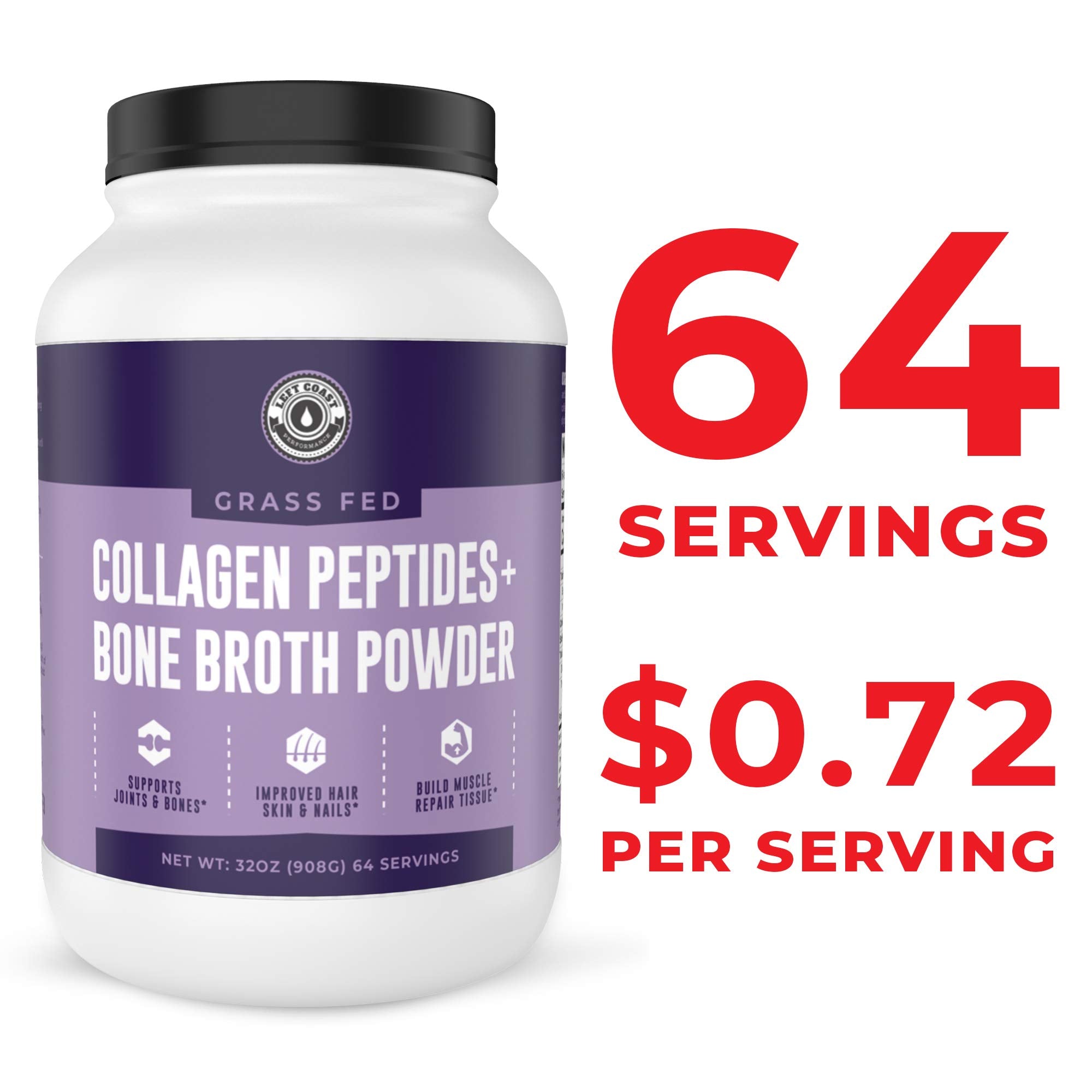 Left Coast Performance - pot-32oz-poudre-collagene-bouillon-os, dosage pratique.