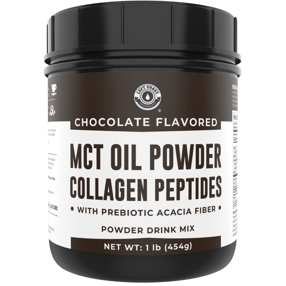 Left Coast Performance Poudre MCT chocolatée dans une tasse, énergie durable