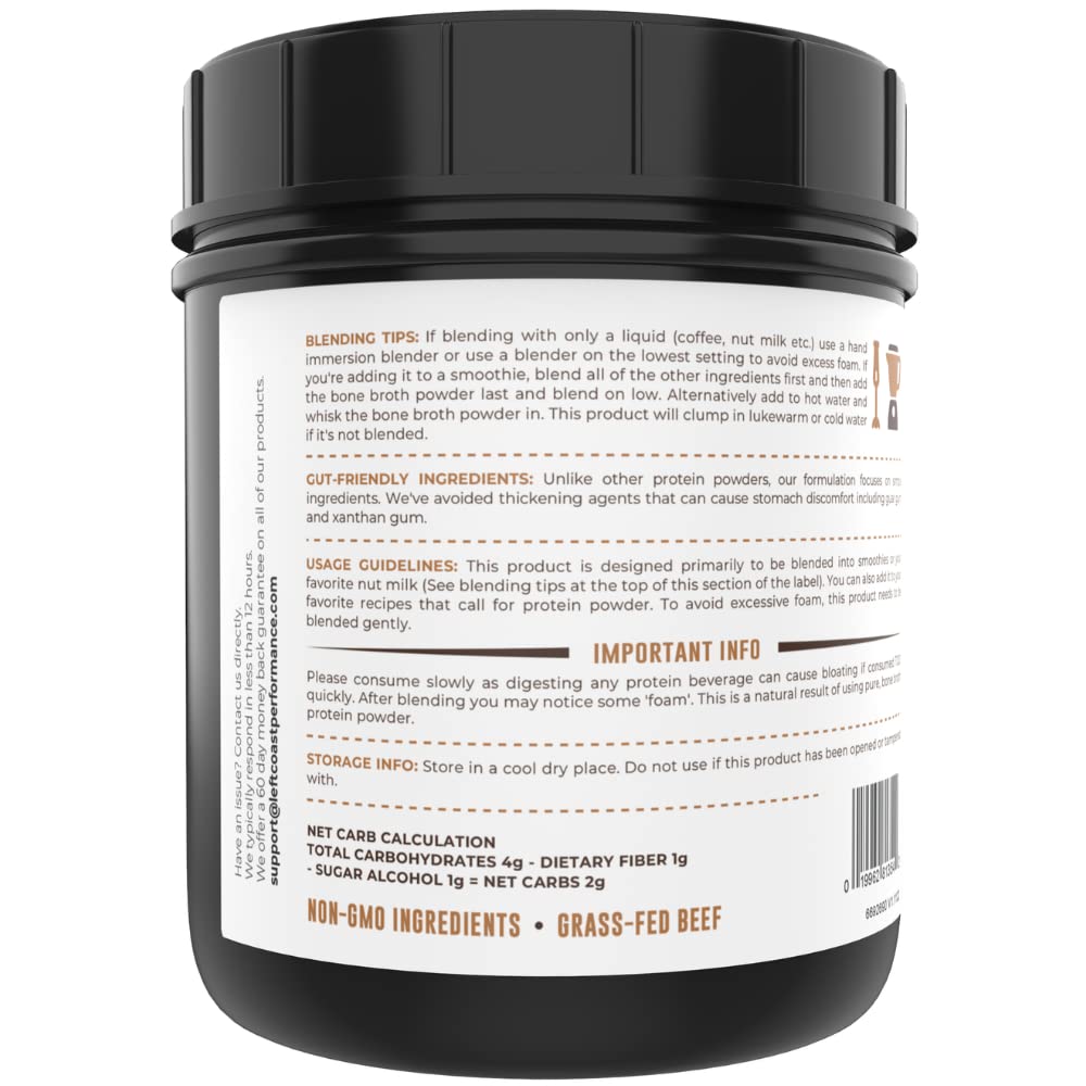 Préparation d'un shake avec Left Coast Performance Bouillon Os Chocolat sans mousse excessive.