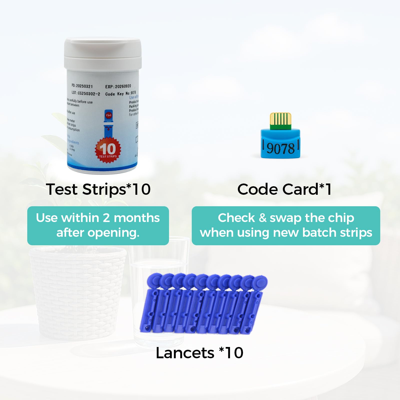 Emballage des bandes de test cholesterol total LEFTYCHOICE pour le LCGCU-01, prêt à l'emploi.
