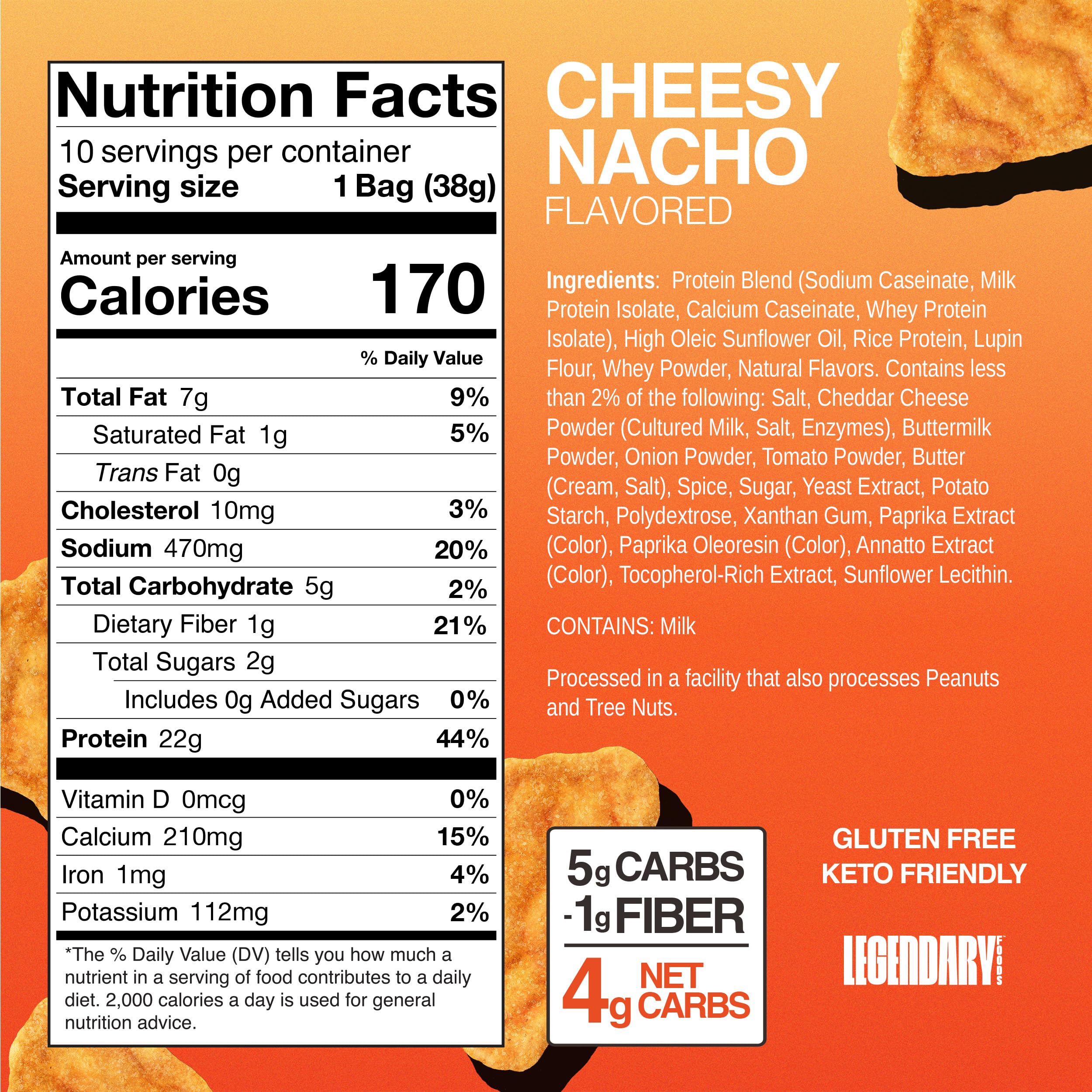 Legendary Foods Cheesy Nacho: emballage pratique 10 sachets pour emporter.