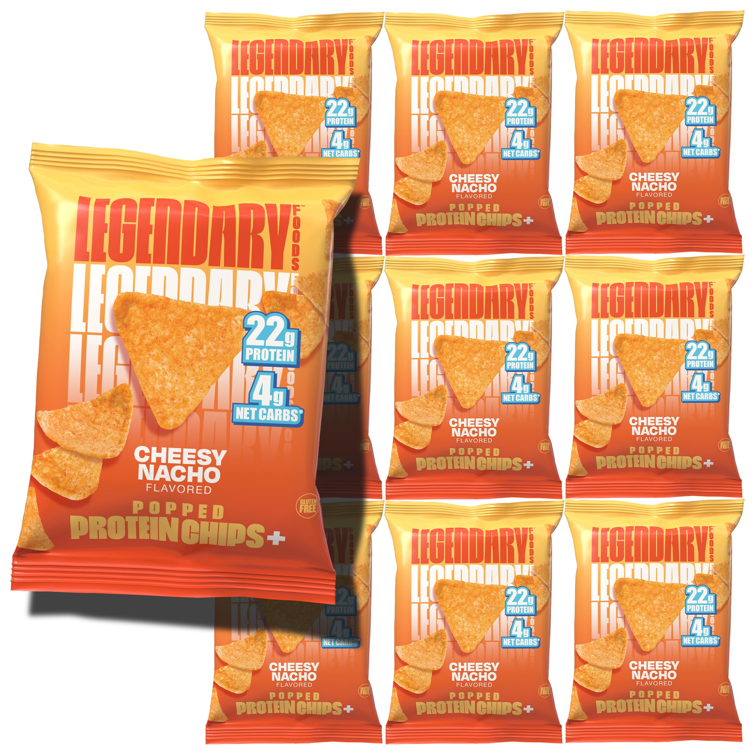 Legendary Foods Cheesy Nacho: chips protéinées à texture croquante idéale pour collation.