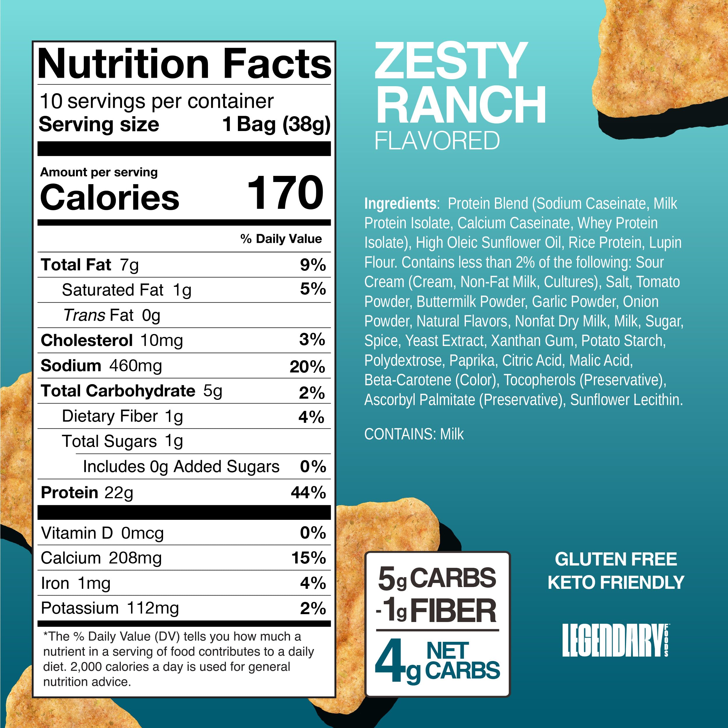 Legendary Foods Zesty Ranch Chips sachets individuels, parfaits pour sport et déplacements.