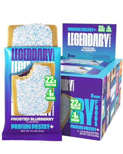 Legendary Foods pâtisserie protéinée bleuet emballage pratique, idéale pour collations en déplacement.