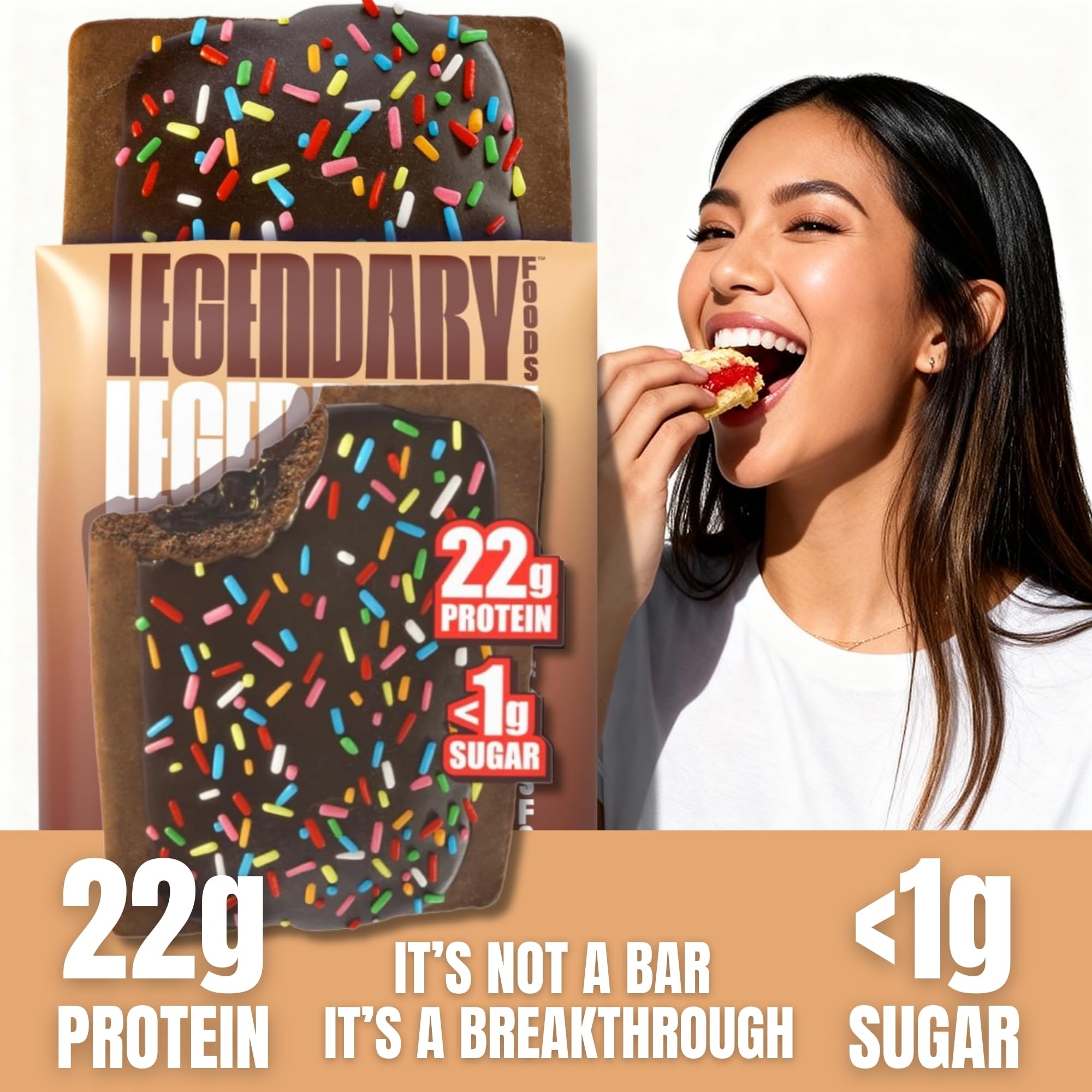 Snack riche en protéines et faible en glucides, Legendary Foods, 22 g par portion.