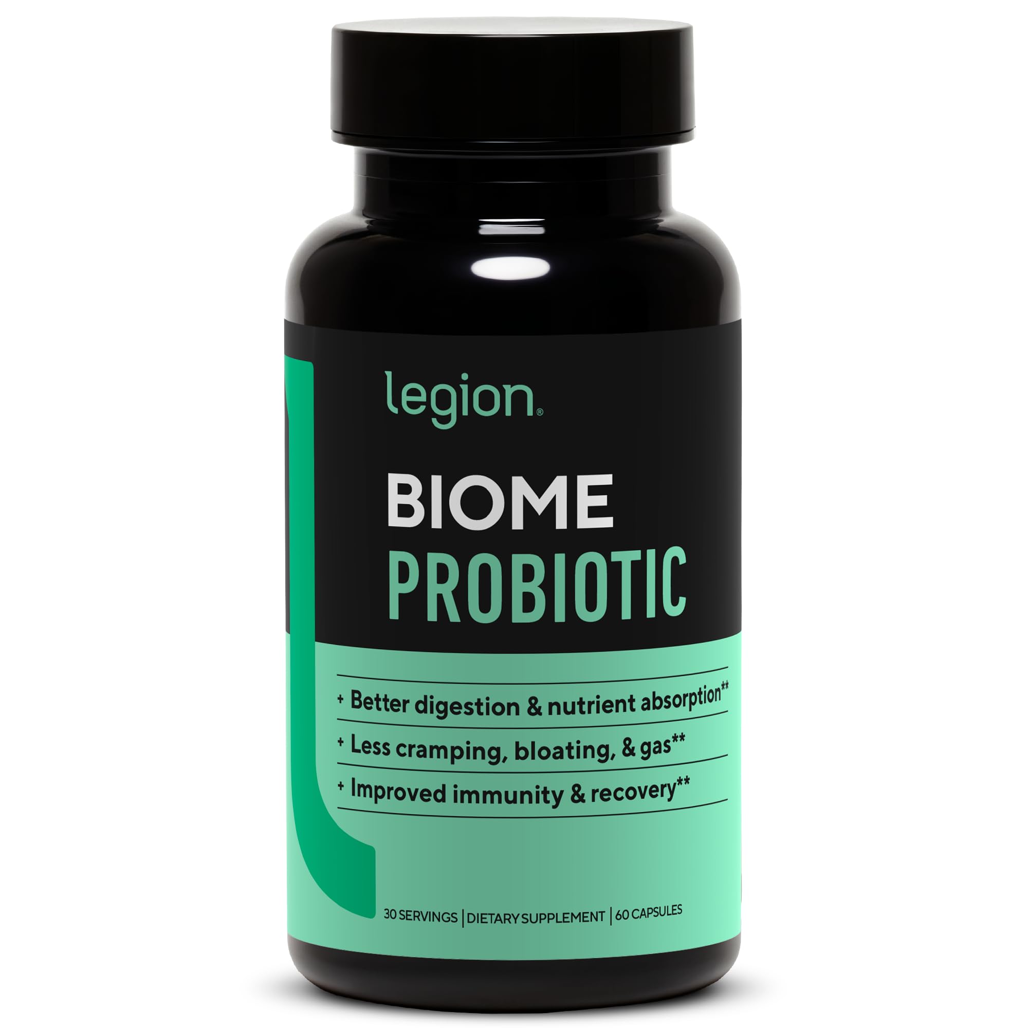 LEGION Biome Probiotic – Bouteille, soutien potentiel pour un ventre plus confortable.